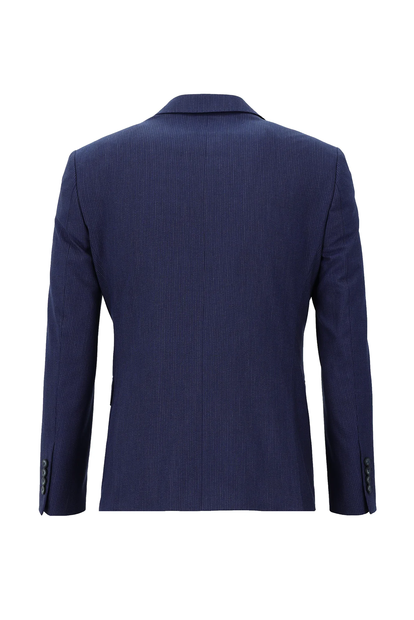 Orta Lacivert 7 Drop Slim Fit Dar Kesim Beli Lastikli İpli Çizgili Takım Elbise - Image 3