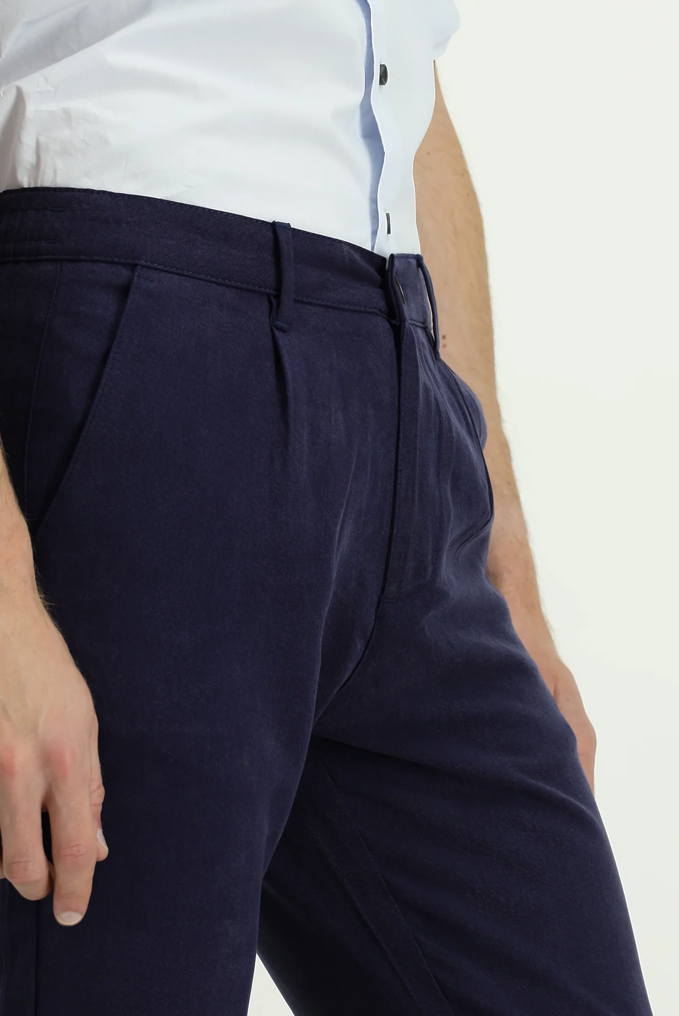Orta Lacivert Slim Fit Dar Kesim Beli Lastikli Lyocell Kanvas / Chino Pantolon - Image 5