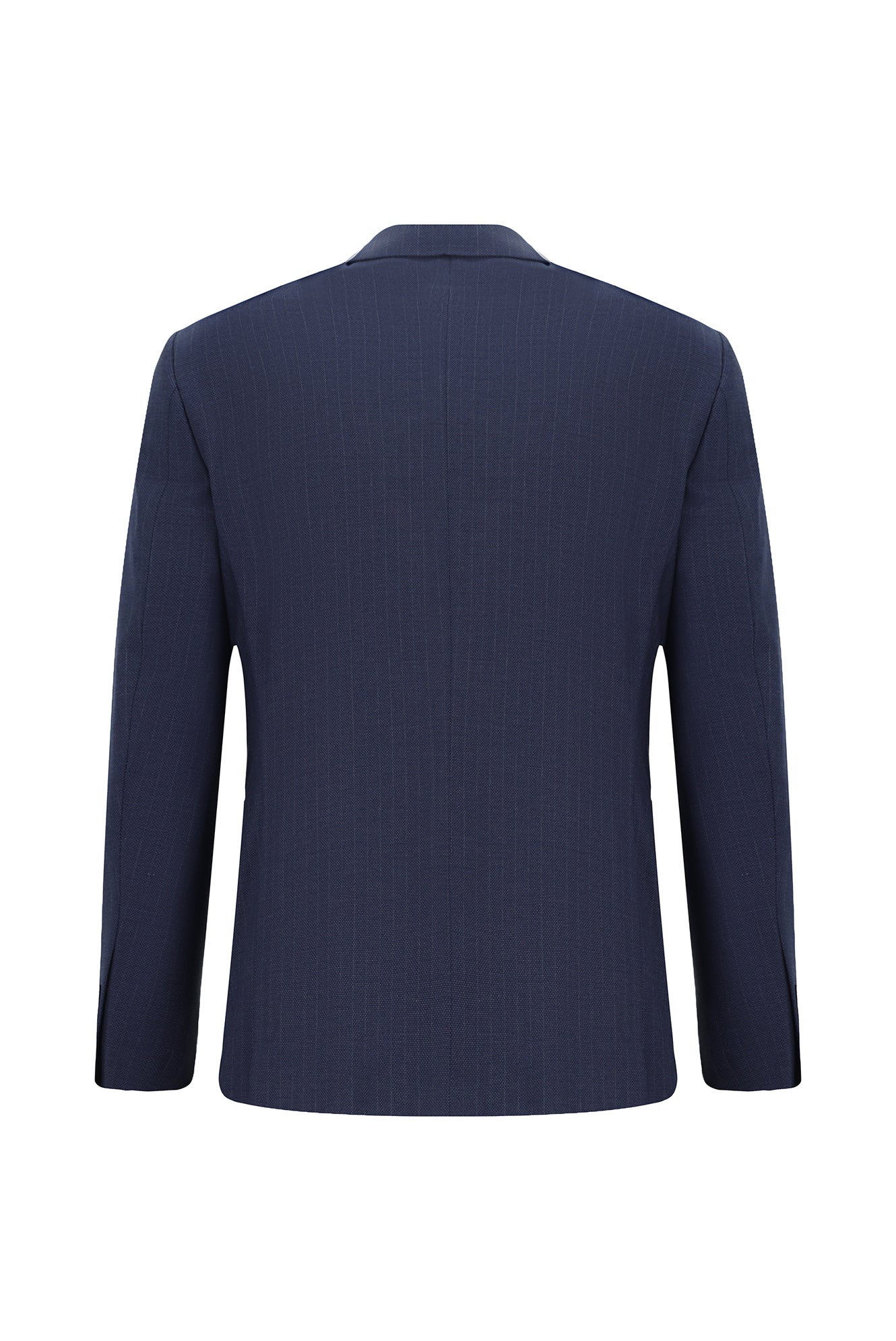 Orta Lacivert 7 Drop Slim Fit Dar Kesim Çizgili Kruvaze Takım Elbise - Image 3