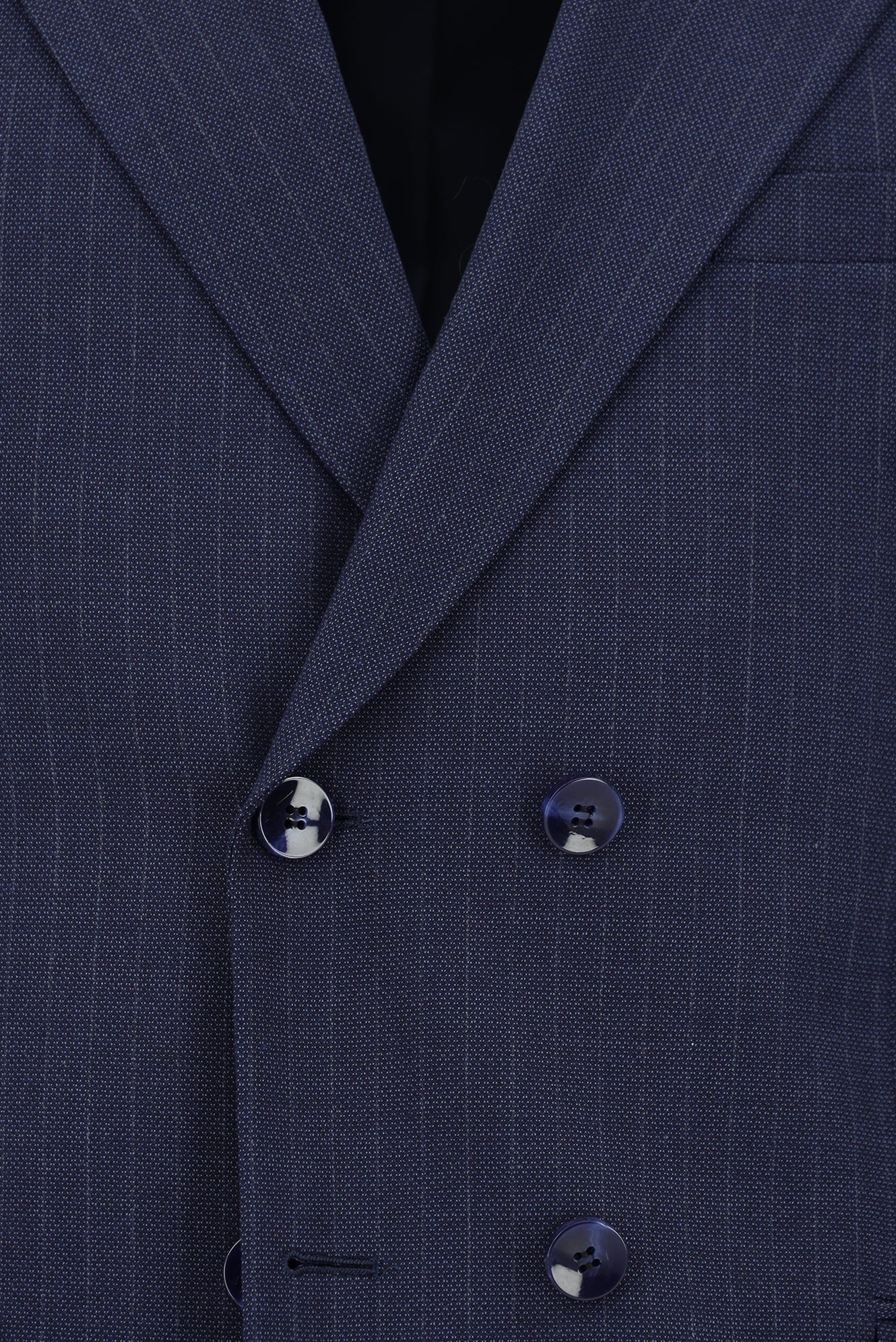 Orta Lacivert 7 Drop Slim Fit Dar Kesim Çizgili Kruvaze Takım Elbise - Image 4