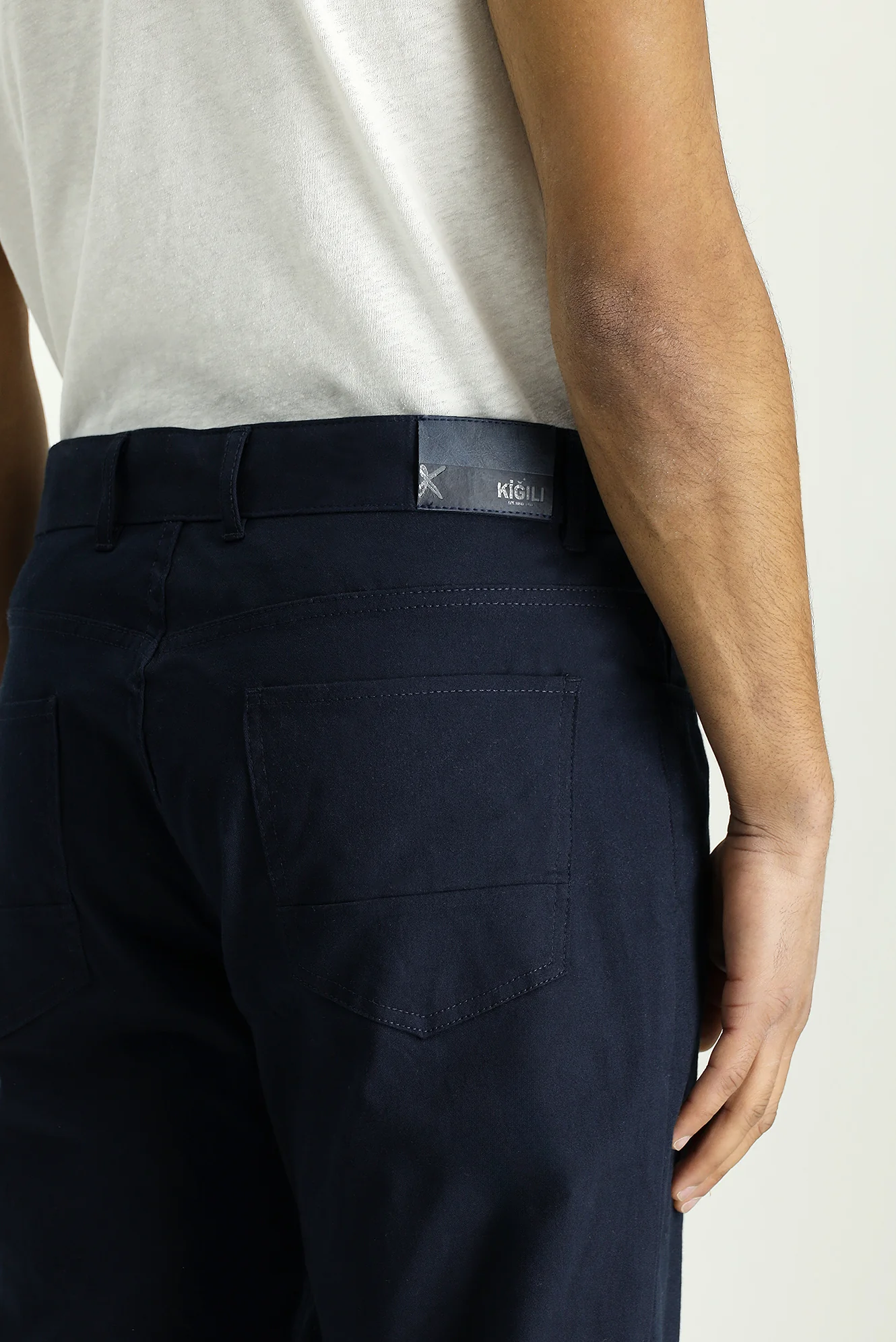 Orta Lacivert Slim Fit Dar Kesim Denim Look Likralı Pantolon - Image 5