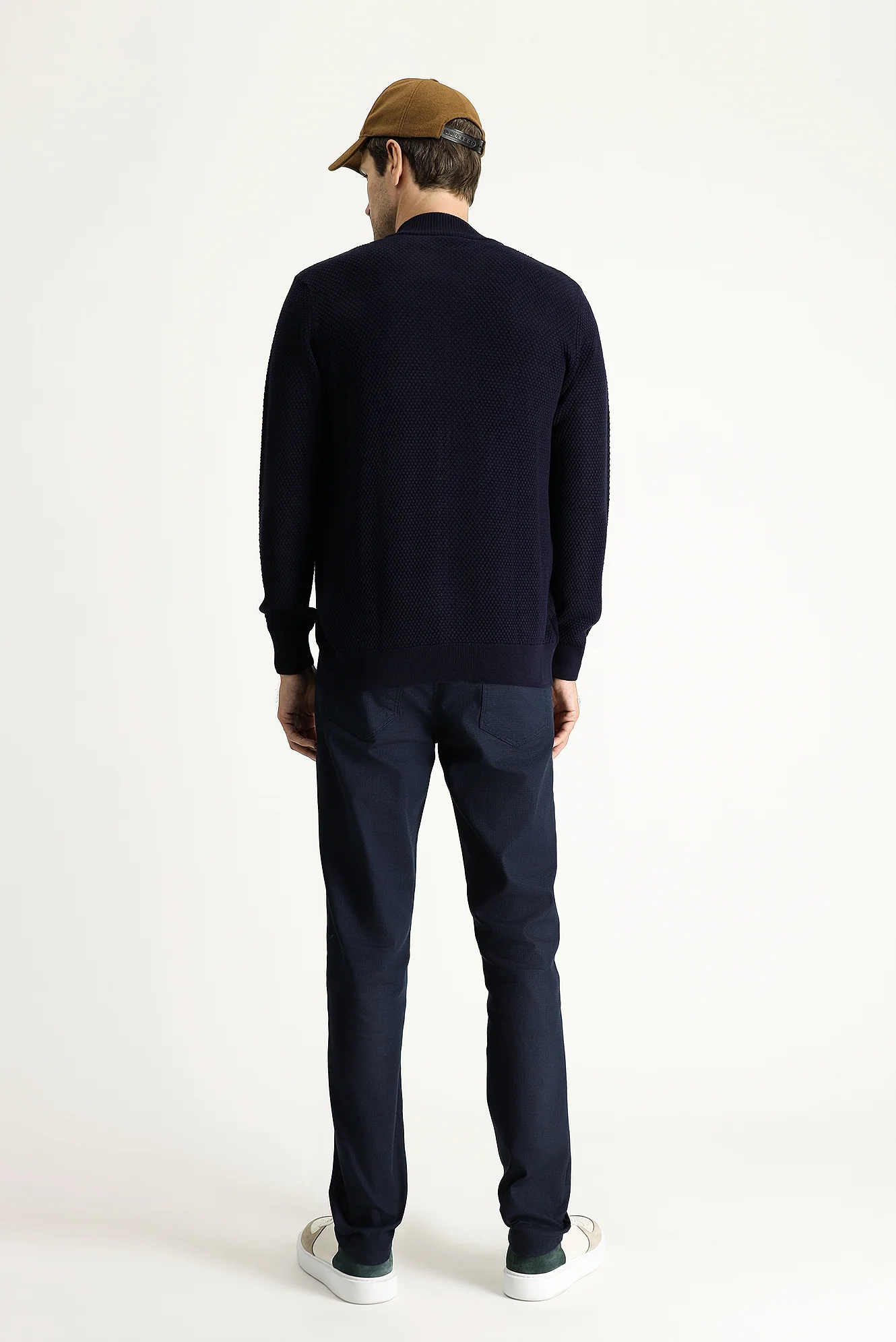 Orta Lacivert Slim Fit Dar Kesim Desenli Likralı Kanvas / Chino Pantolon - Image 4