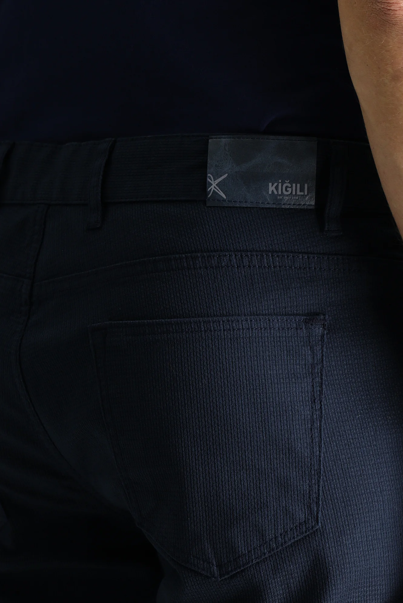 Orta Lacivert Slim Fit Dar Kesim Desenli Likralı Kanvas / Chino Pantolon - Image 5