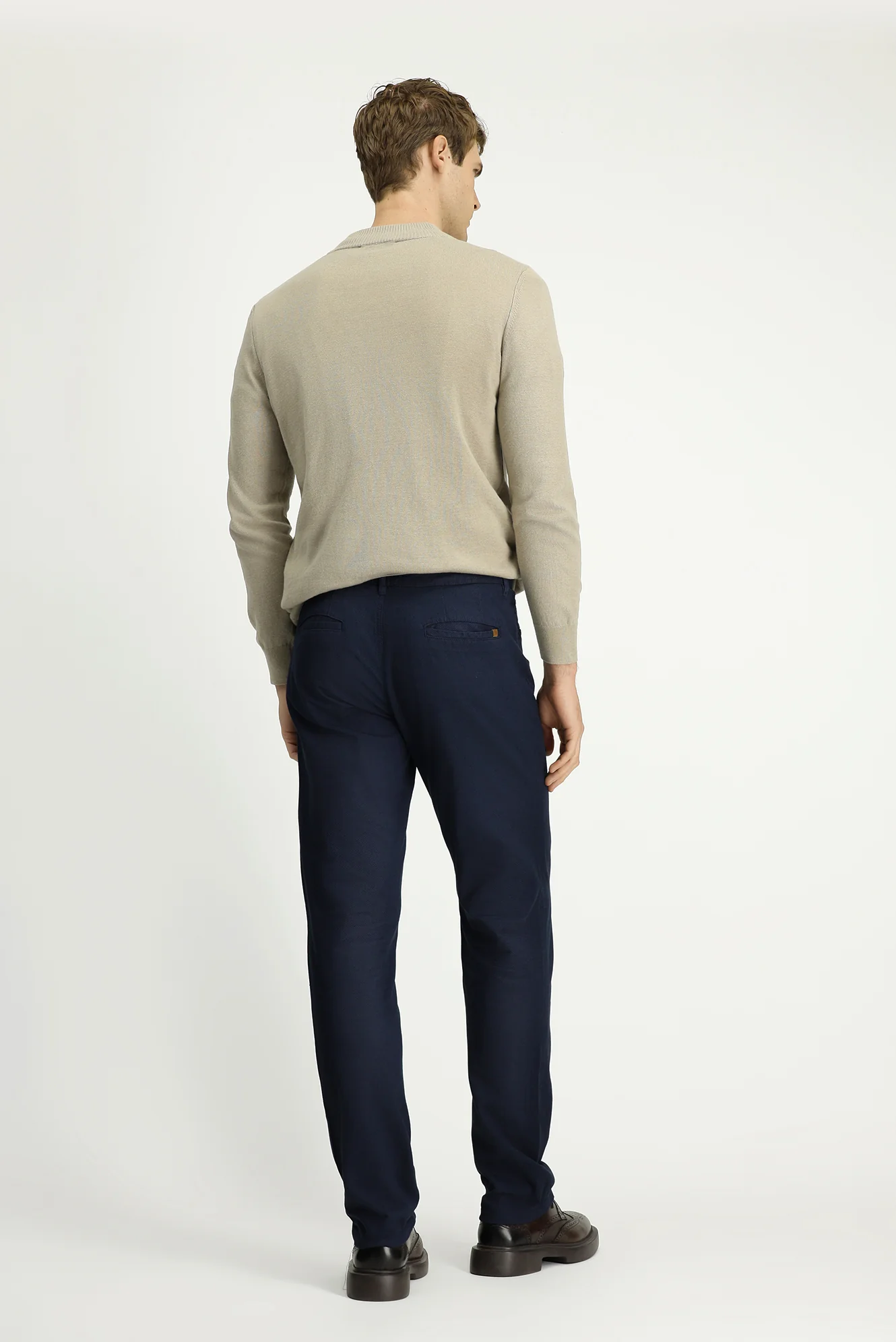 Orta Lacivert Slim Fit Dar Kesim Desenli Likralı Kanvas / Chino Pantolon - Image 4