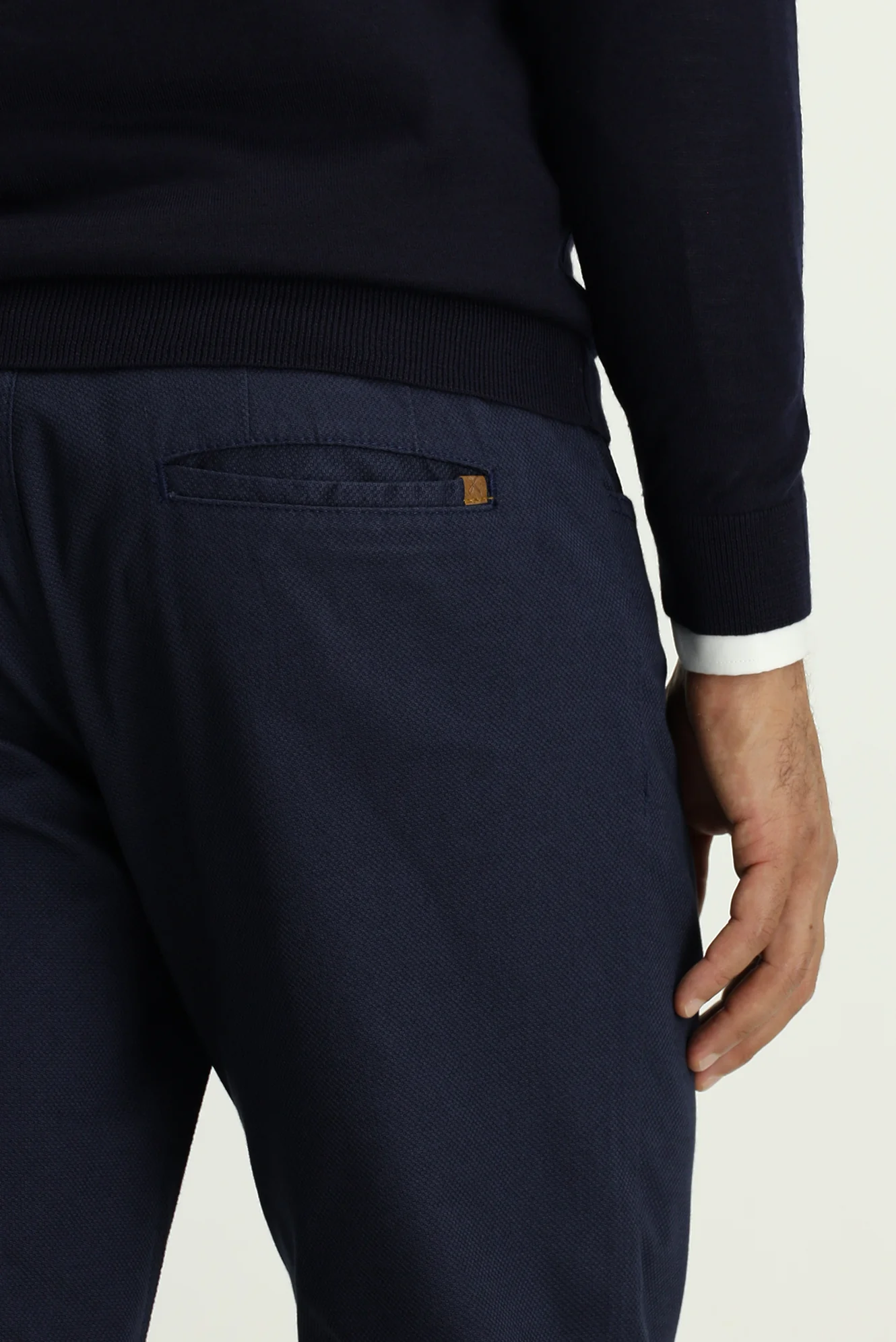 Orta Lacivert Slim Fit Dar Kesim Desenli Likralı Kanvas / Chino Pantolon - Image 8