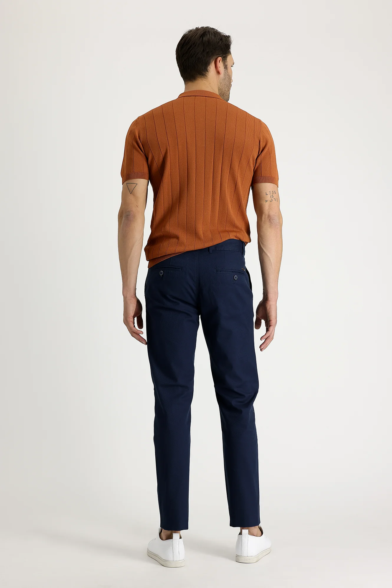 Orta Lacivert Slim Fit Dar Kesim Desenli Likralı Kanvas / Chino Pantolon - Image 2