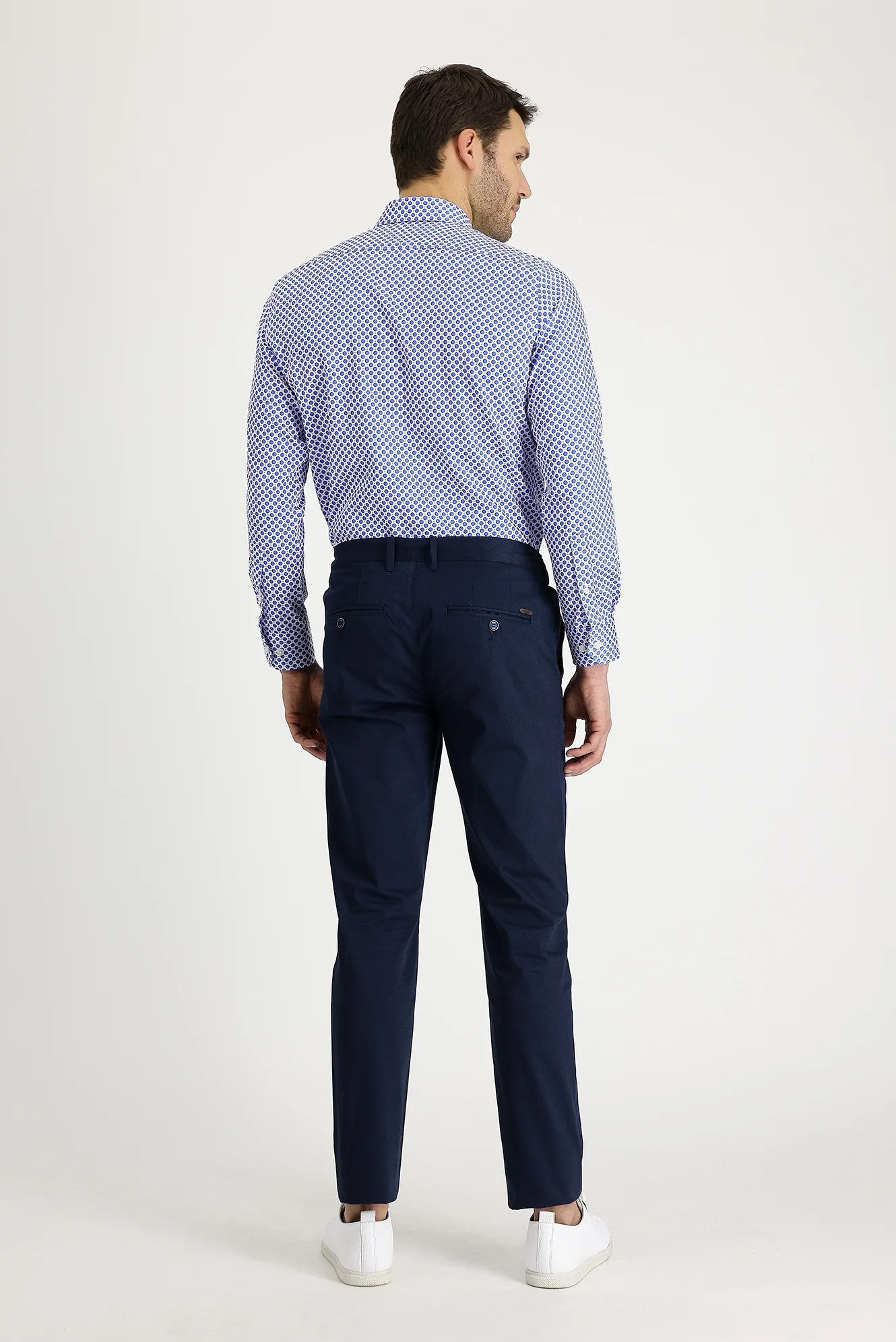 Orta Lacivert Slim Fit Dar Kesim Desenli Likralı Kanvas / Chino Pantolon - Image 2