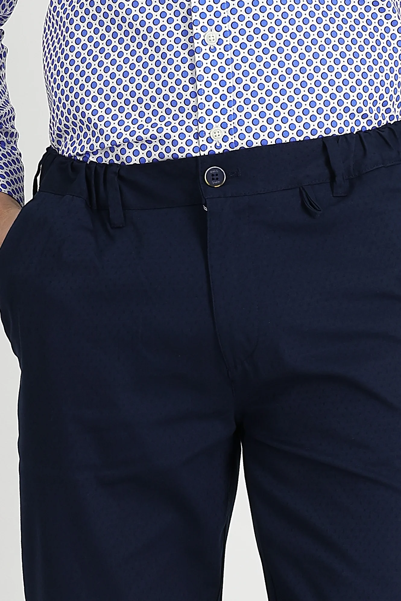 Orta Lacivert Slim Fit Dar Kesim Desenli Likralı Kanvas / Chino Pantolon - Image 3