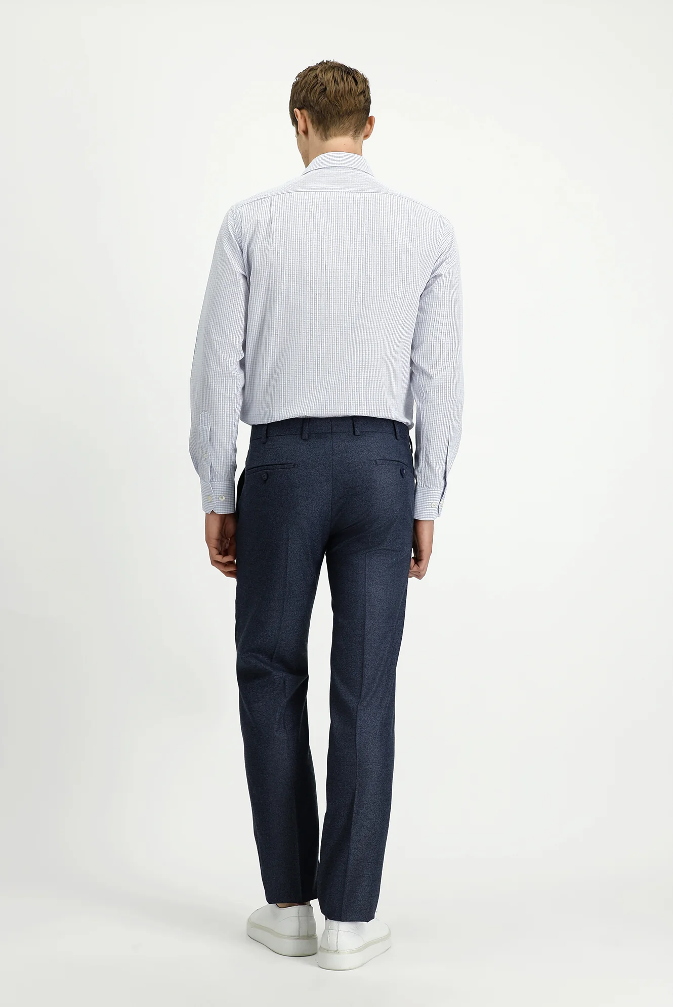 Orta Lacivert 7 Drop Slim Fit Dar Kesim Desenli Likralı Klasik Kumaş Pantolon - Image 3