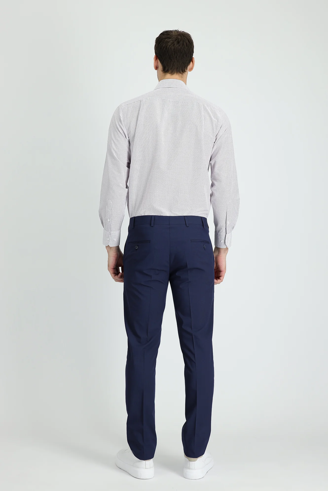 Orta Lacivert 7 Drop Slim Fit Dar Kesim Desenli Likralı Klasik Kumaş Pantolon - Image 2