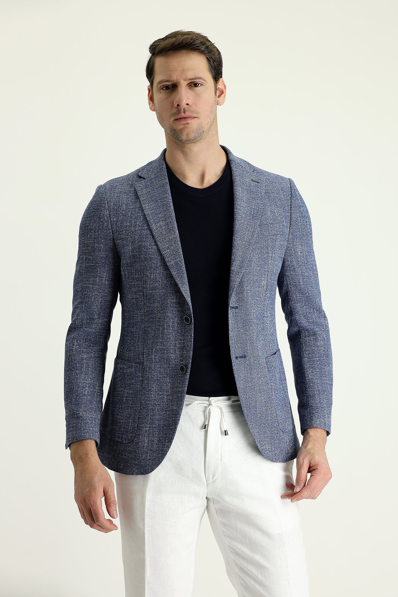 Orta Lacivert 7 Drop Slim Fit Dar Kesim Desenli Spor Ceket - Image 2