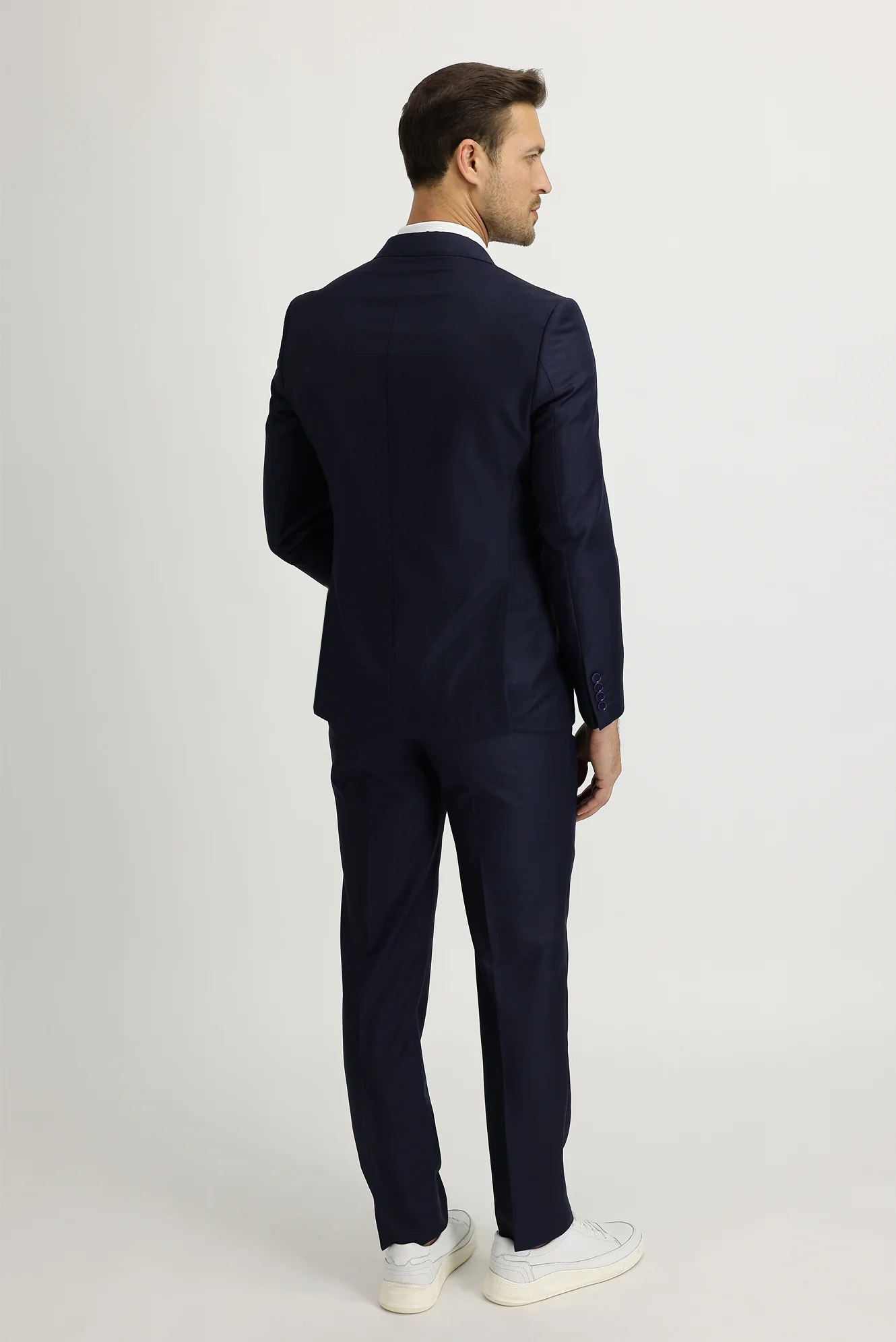 Orta Lacivert 7 Drop Slim Fit Dar Kesim Desenli Takım Elbise - Image 4