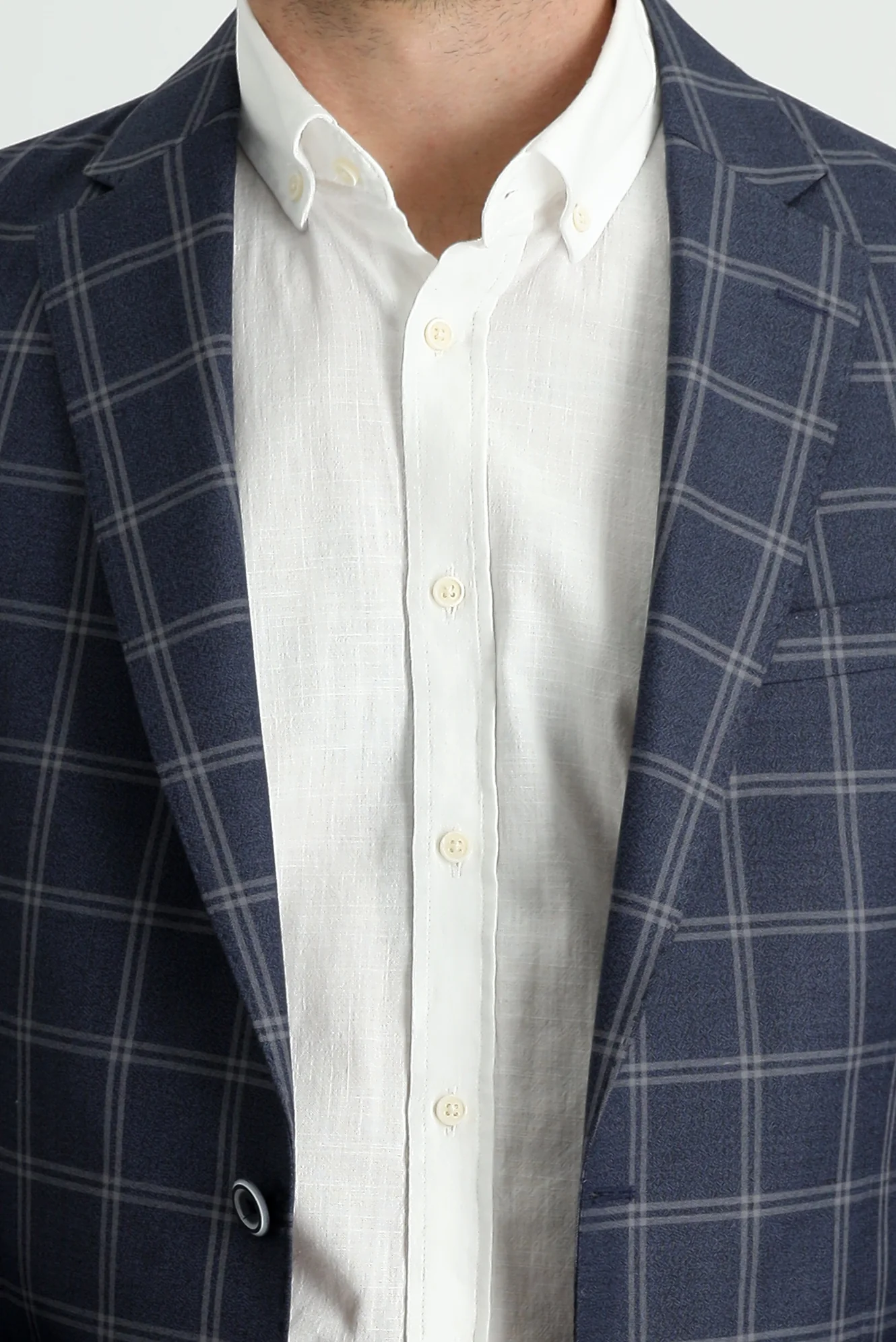 Orta Lacivert 7 Drop Slim Fit Dar Kesim Ekose Ceket - Image 4