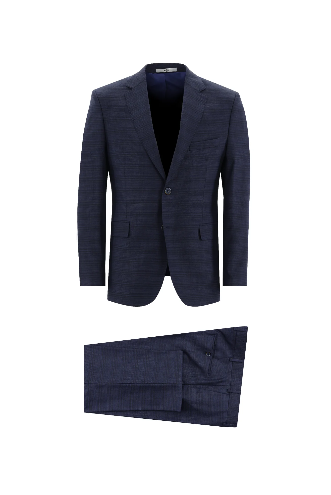 Orta Lacivert 7 Drop Slim Fit Dar Kesim Ekose Takım Elbise