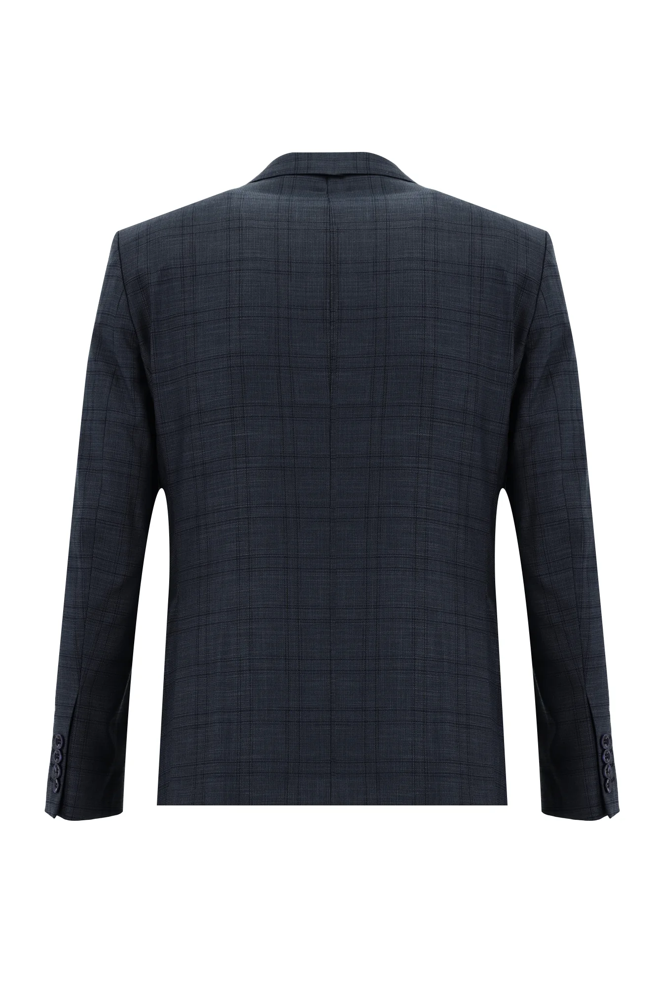 Orta Lacivert 7 Drop Slim Fit Dar Kesim Ekose Takım Elbise - Image 3