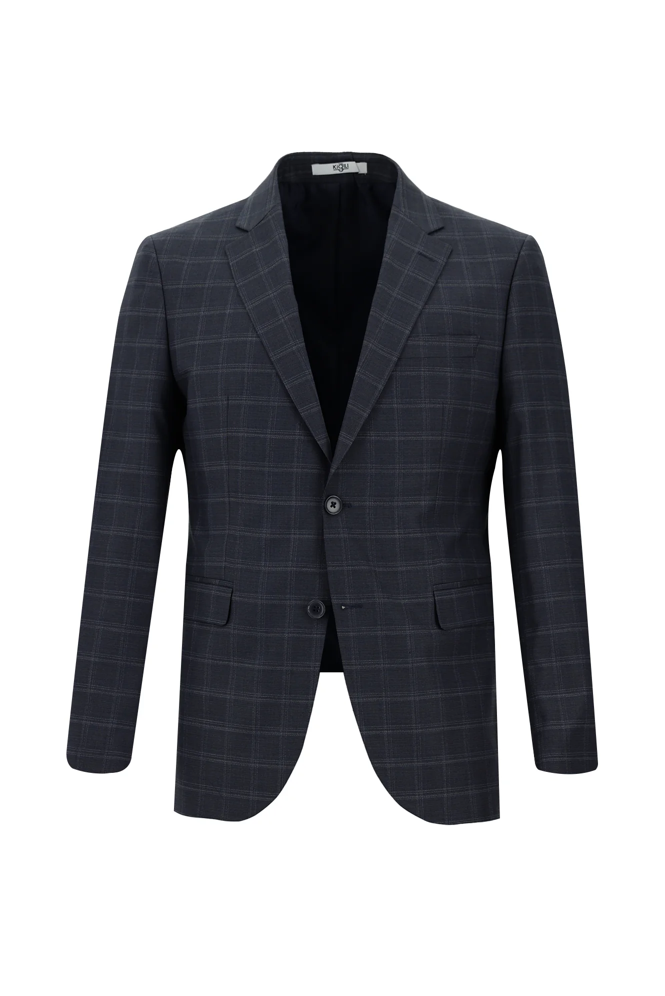 Orta Lacivert 7 Drop Slim Fit Dar Kesim Ekose Takım Elbise - Image 2