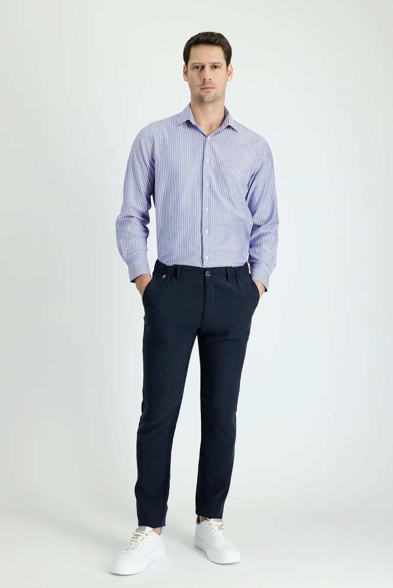 Orta Lacivert Slim Fit Dar Kesim Kanvas / Chino Pantolon