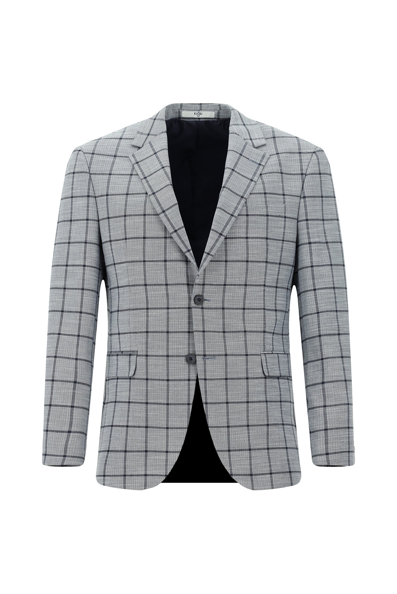 Orta Lacivert 7 Drop Slim Fit Dar Kesim Kareli Kombinli Takım Elbise - Image 2