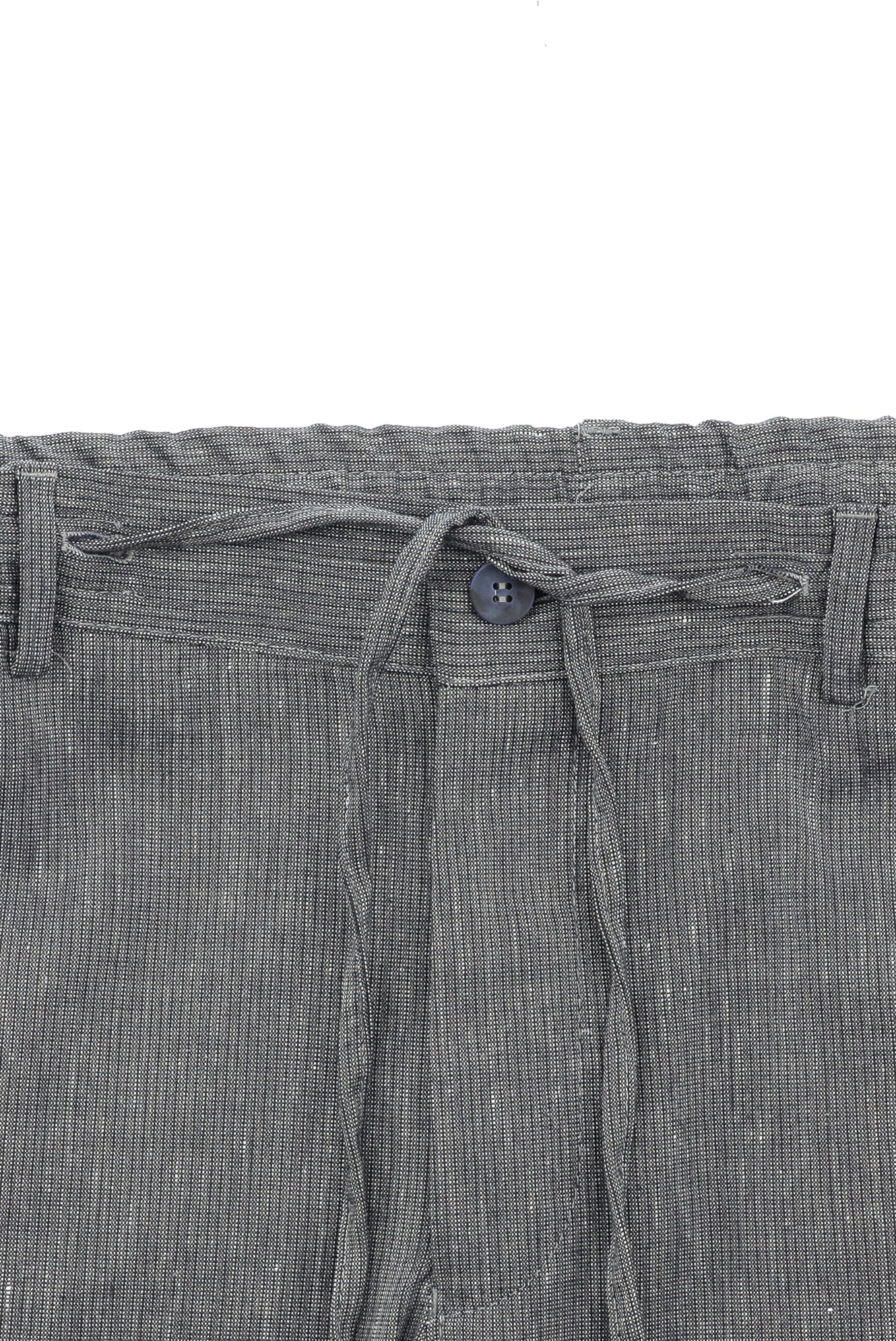 Orta Lacivert 7 Drop Slim Fit Dar Kesim Keten Karışımlı Beli Lastikli İpli Takım Elbise - Image 5