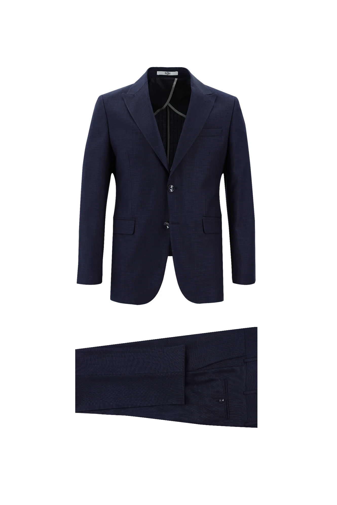 Orta Lacivert 7 Drop Slim Fit Dar Kesim Çizgili Takım Elbise