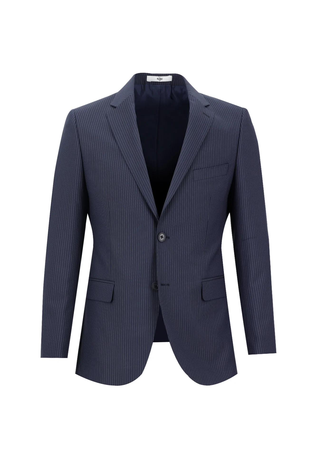 Orta Lacivert 7 Drop Slim Fit Dar Kesim Çizgili Takım Elbise - Image 2