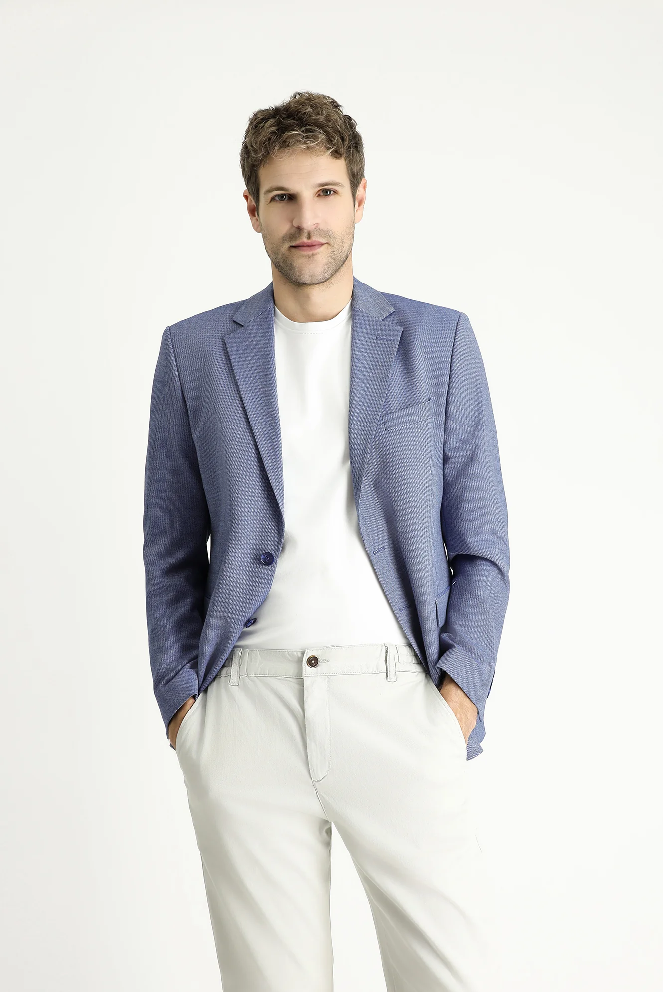 Orta Lacivert 7 Drop Slim Fit Dar Kesim Klasik Desenli Ceket