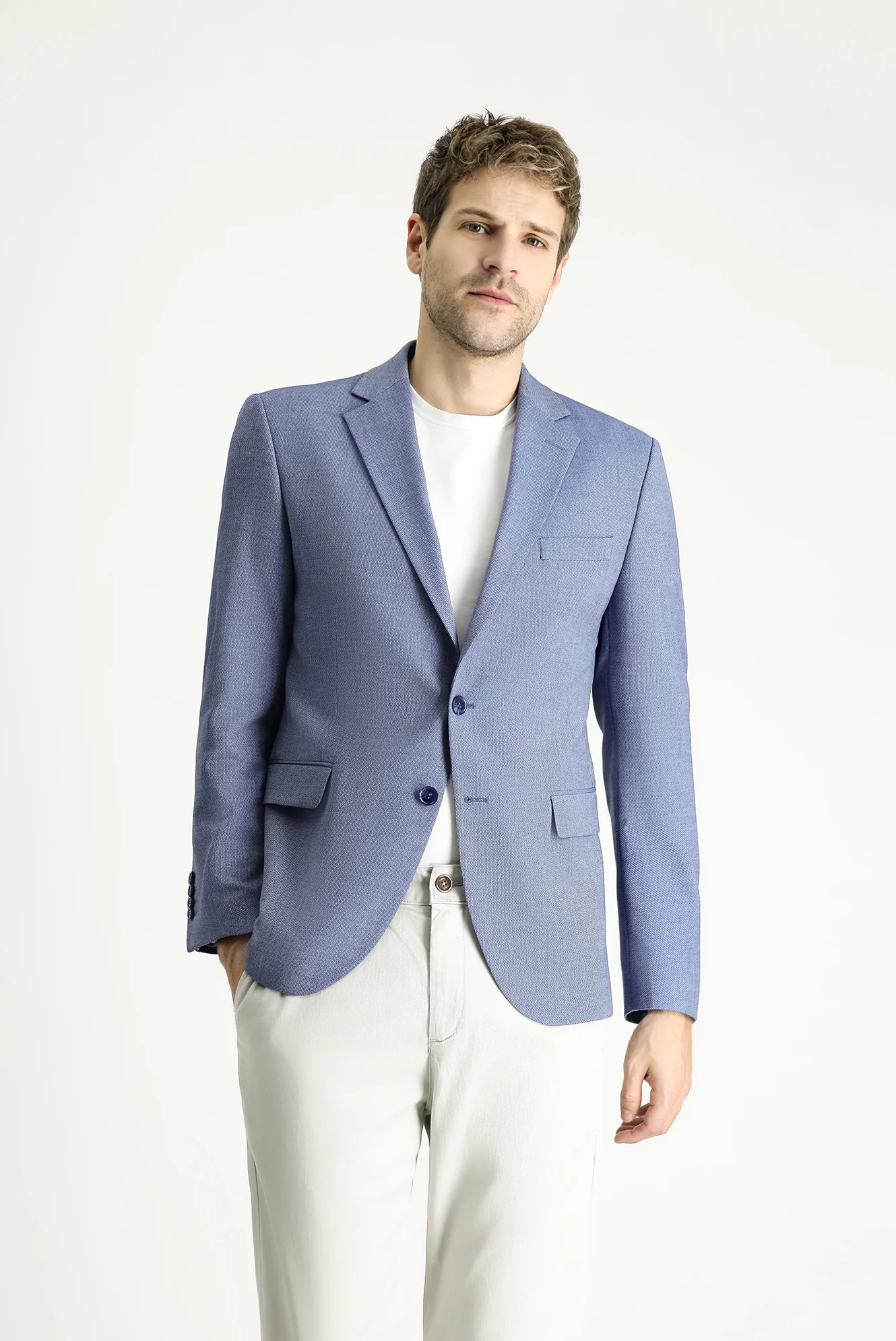 Orta Lacivert 7 Drop Slim Fit Dar Kesim Klasik Desenli Ceket - Image 3