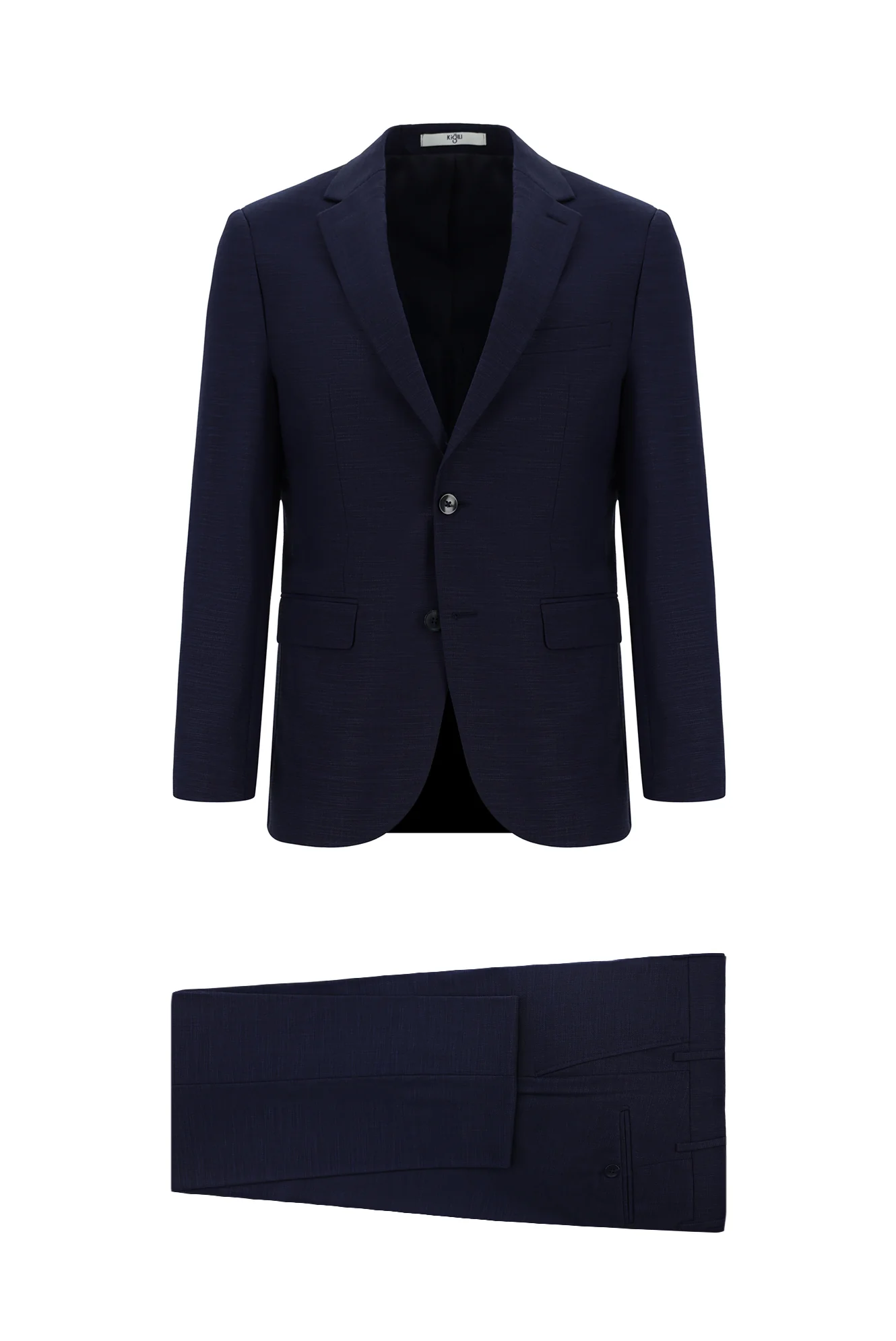 Orta Lacivert 7 Drop Slim Fit Dar Kesim Desenli Takım Elbise