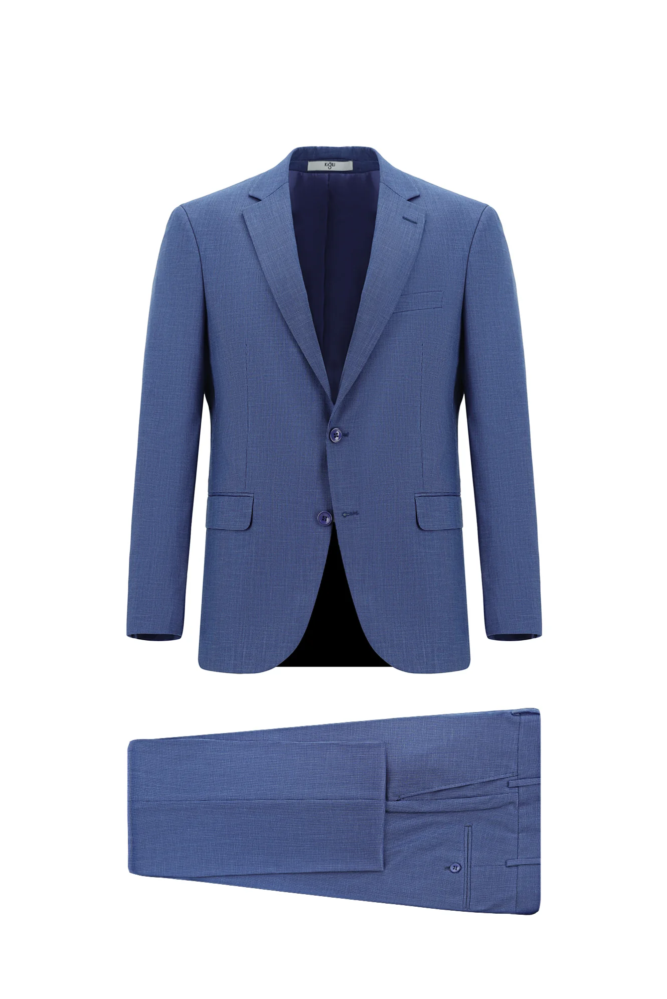 Orta Lacivert 7 Drop Slim Fit Dar Kesim Desenli Takım Elbise