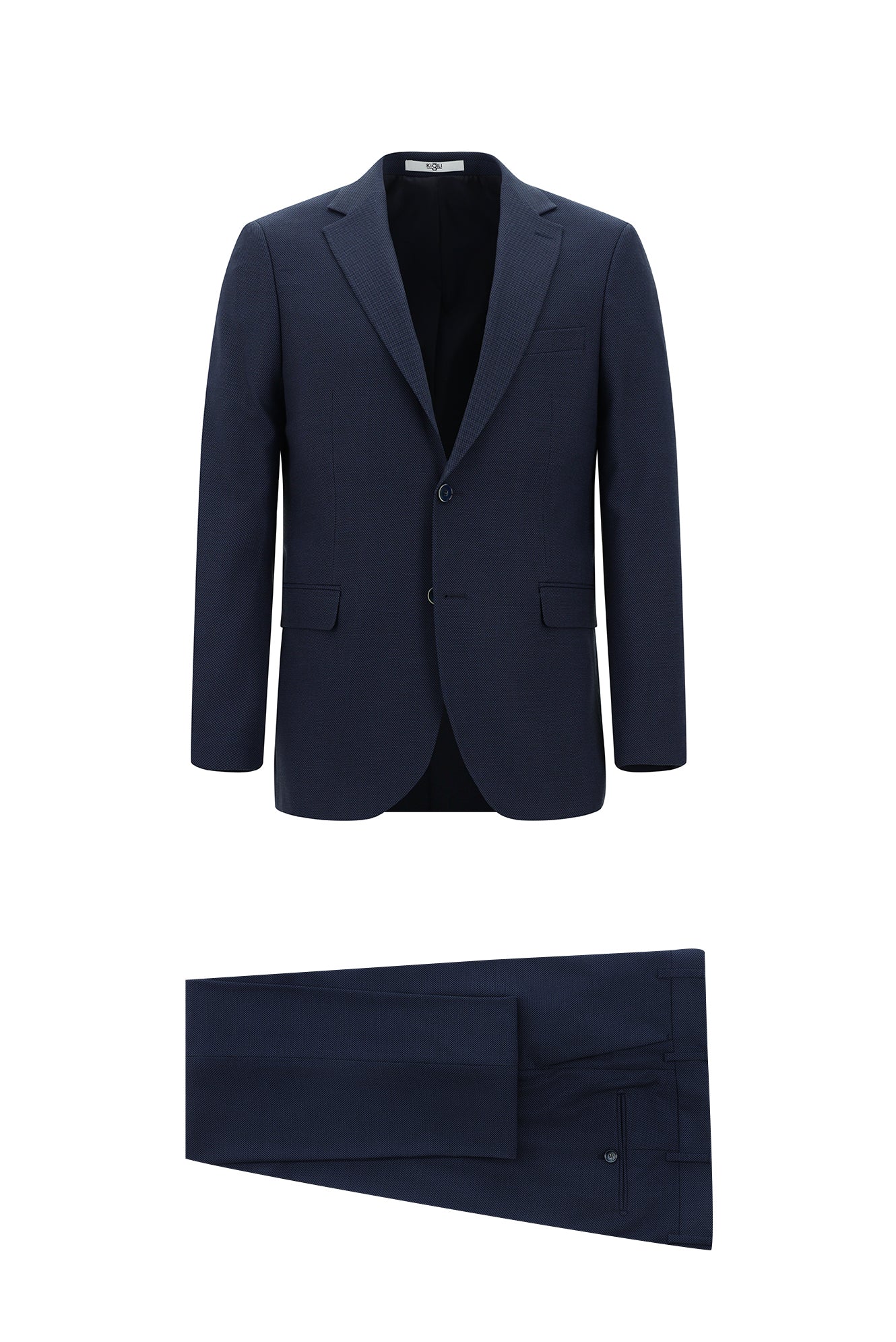 Orta Lacivert 7 Drop Slim Fit Dar Kesim Desenli Takım Elbise