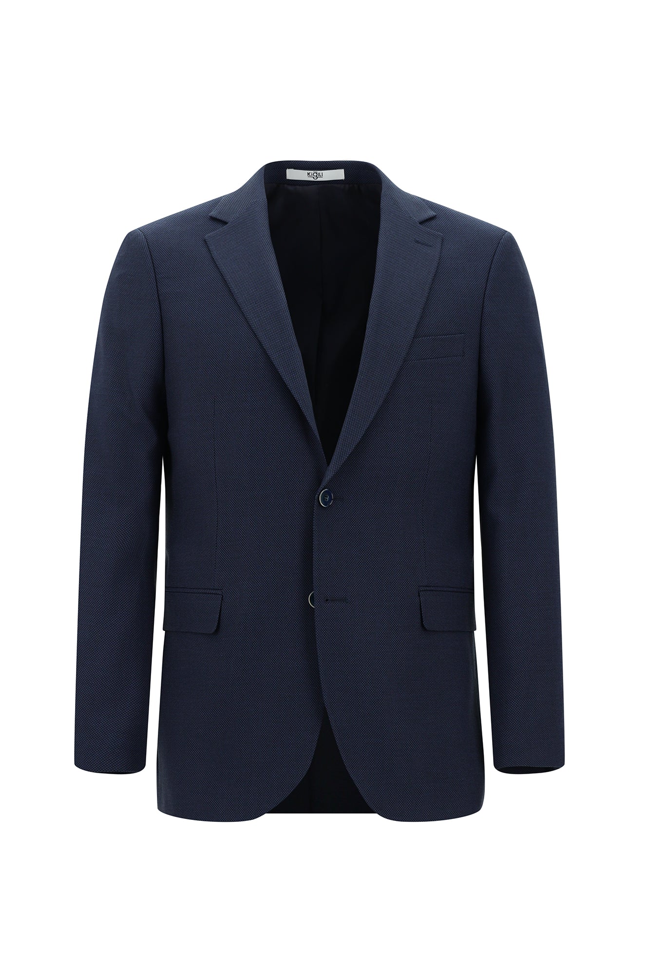 Orta Lacivert 7 Drop Slim Fit Dar Kesim Desenli Takım Elbise - Image 2