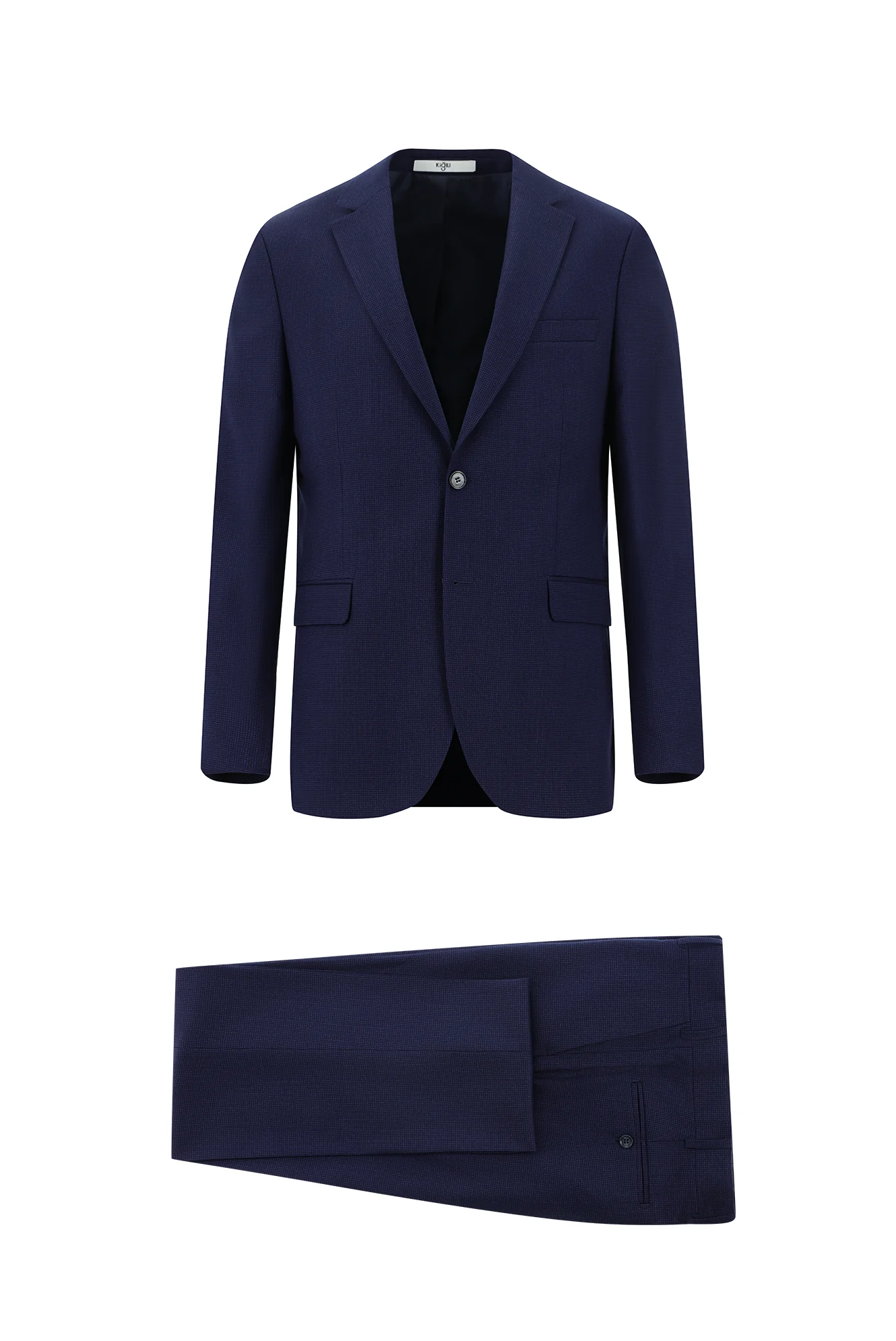 Orta Lacivert 7 Drop Slim Fit Dar Kesim Desenli Takım Elbise