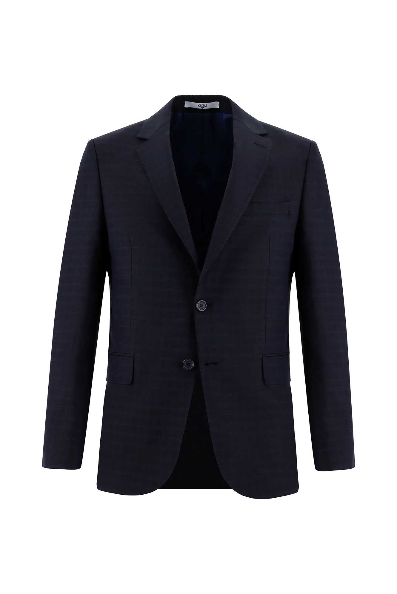 Orta Lacivert 7 Drop Slim Fit Dar Kesim Ekose Takım Elbise - Image 2