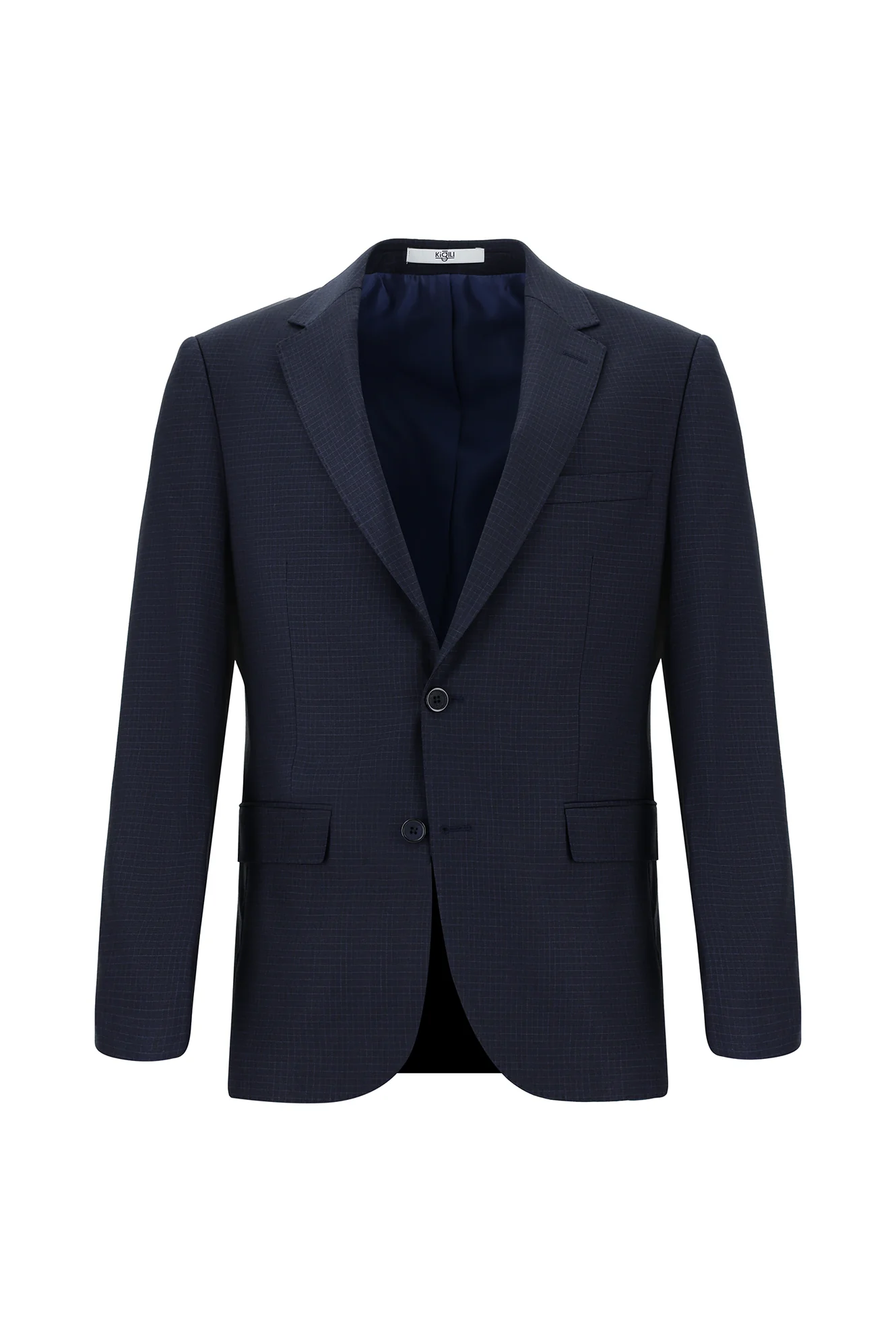 Orta Lacivert 7 Drop Slim Fit Dar Kesim Ekose Takım Elbise - Image 2