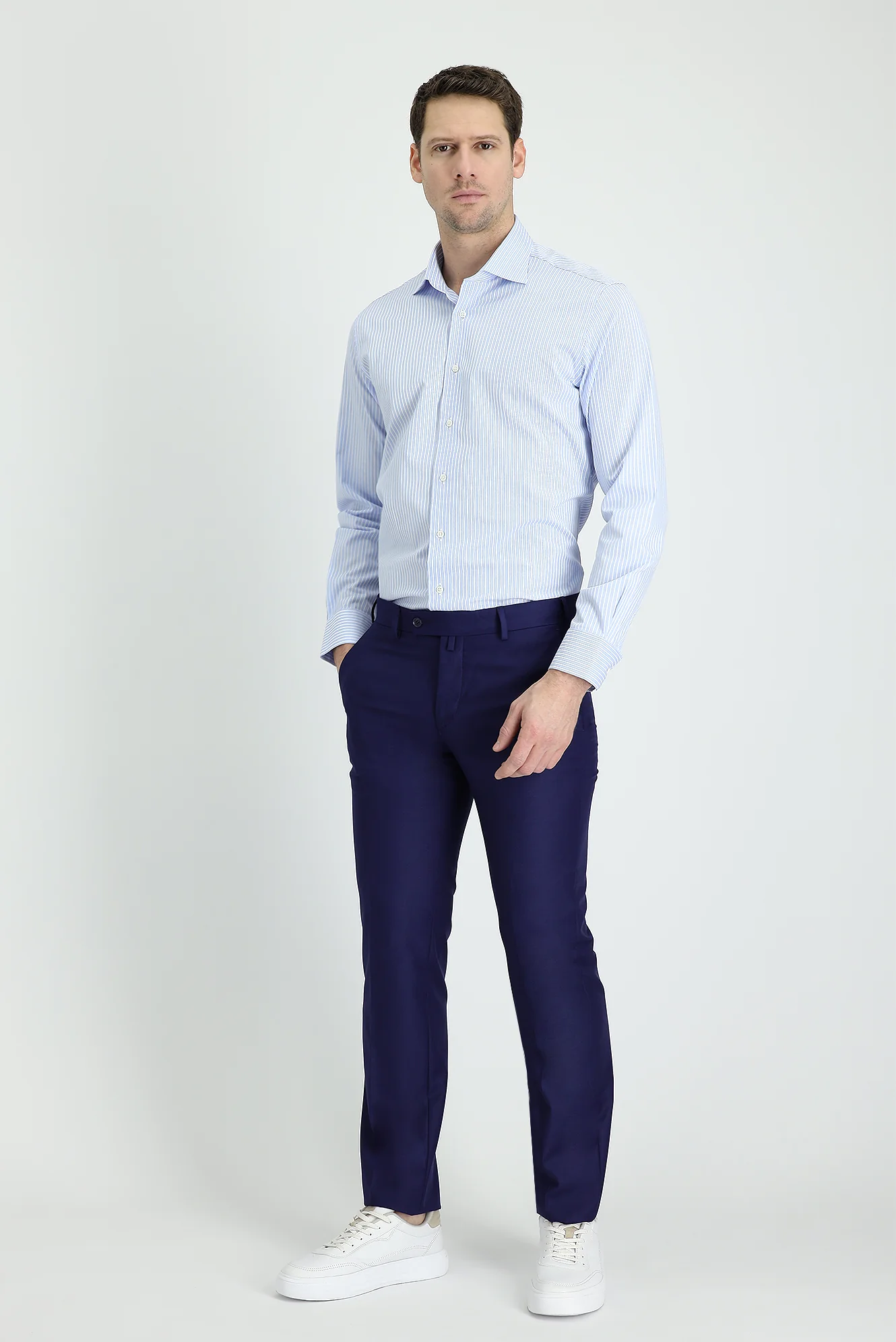 Orta Lacivert 7 Drop Slim Fit Dar Kesim Klasik Kumaş Pantolon - Image 2
