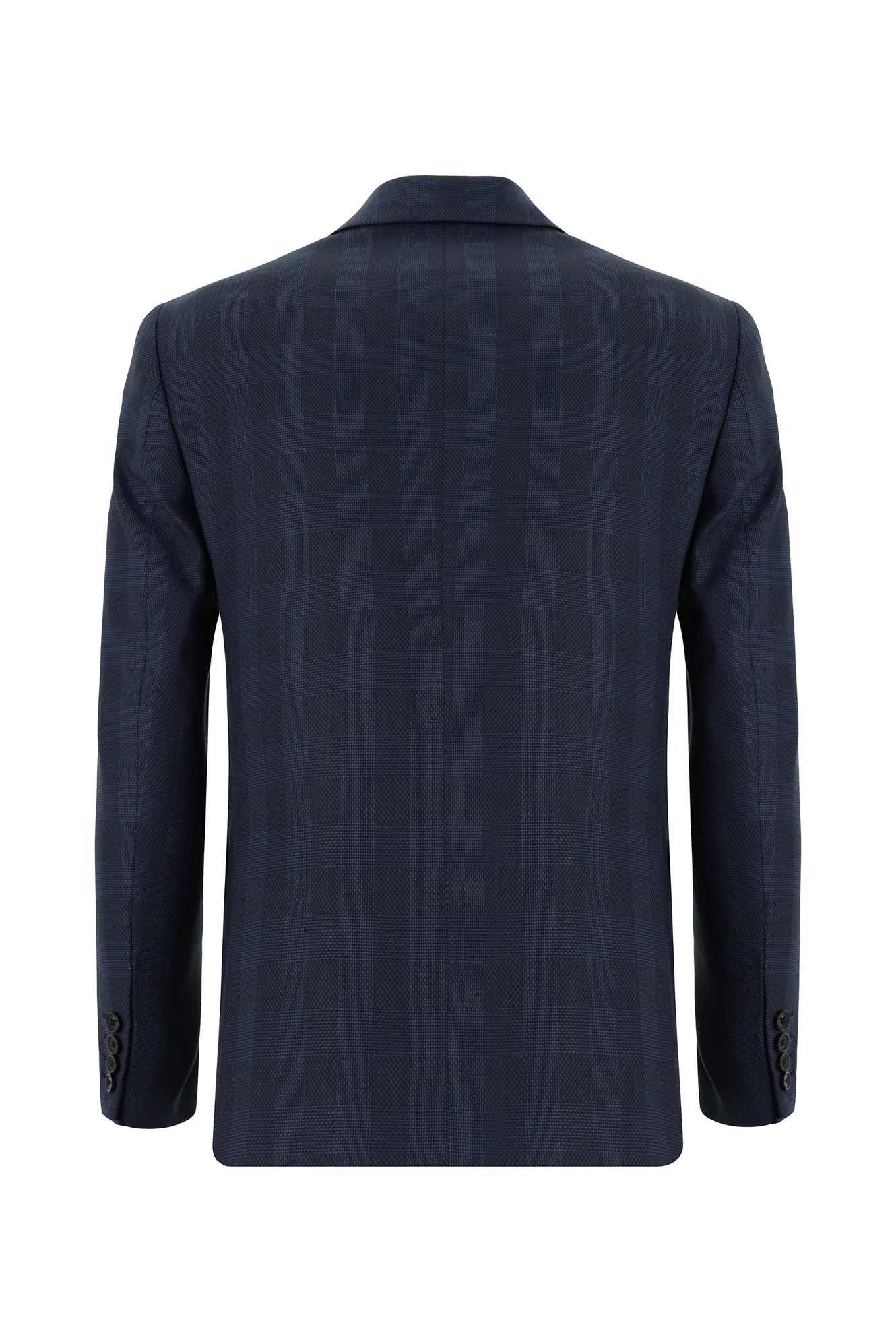 Orta Lacivert 7 Drop Slim Fit Dar Kesim Kombinli Ekose Takım Elbise - Image 3