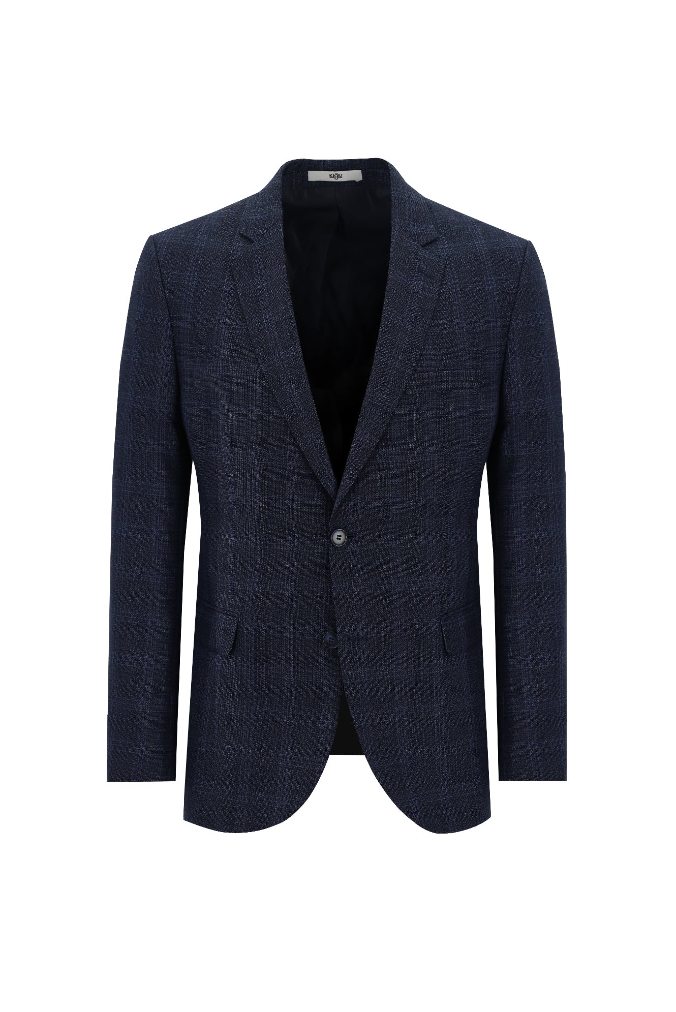 Orta Lacivert 7 Drop Slim Fit Dar Kesim Kombinli Ekose Takım Elbise - Image 2