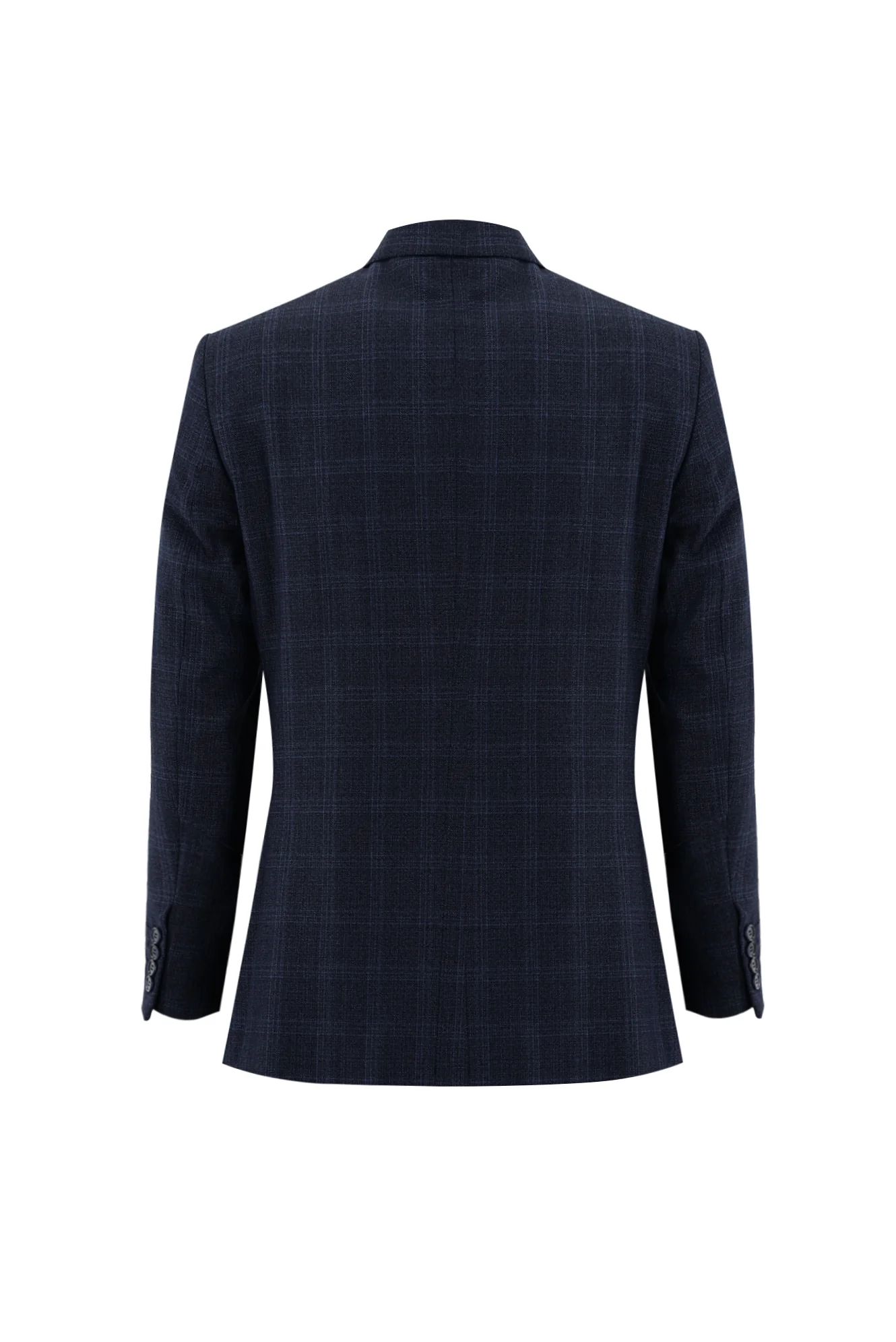 Orta Lacivert 7 Drop Slim Fit Dar Kesim Kombinli Ekose Takım Elbise - Image 3