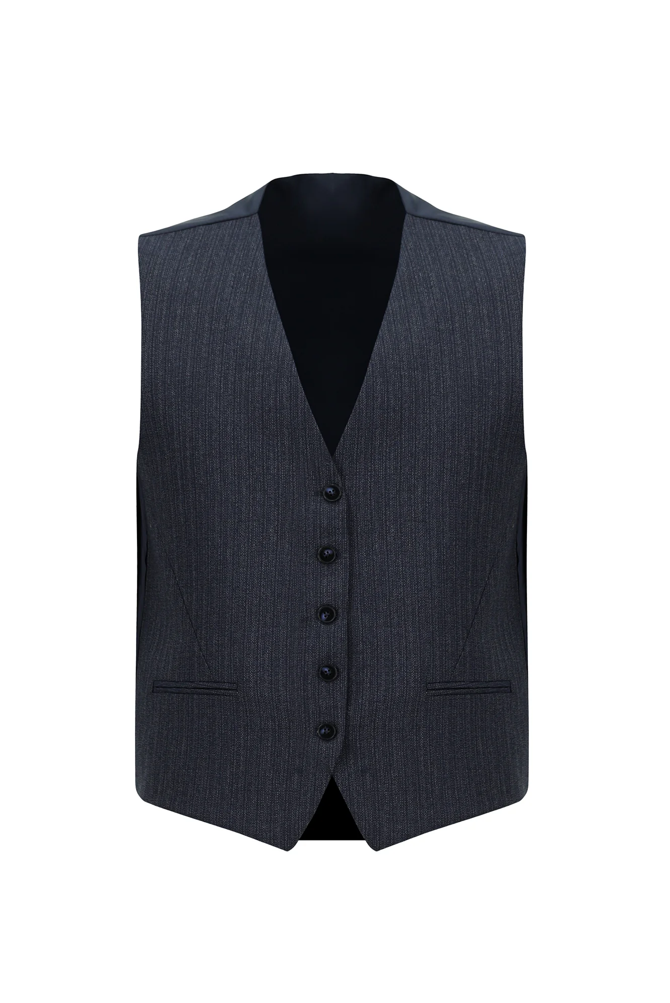 Orta Lacivert 7 Drop Slim Fit Dar Kesim Kombinli Yelekli Takım Elbise - Image 7