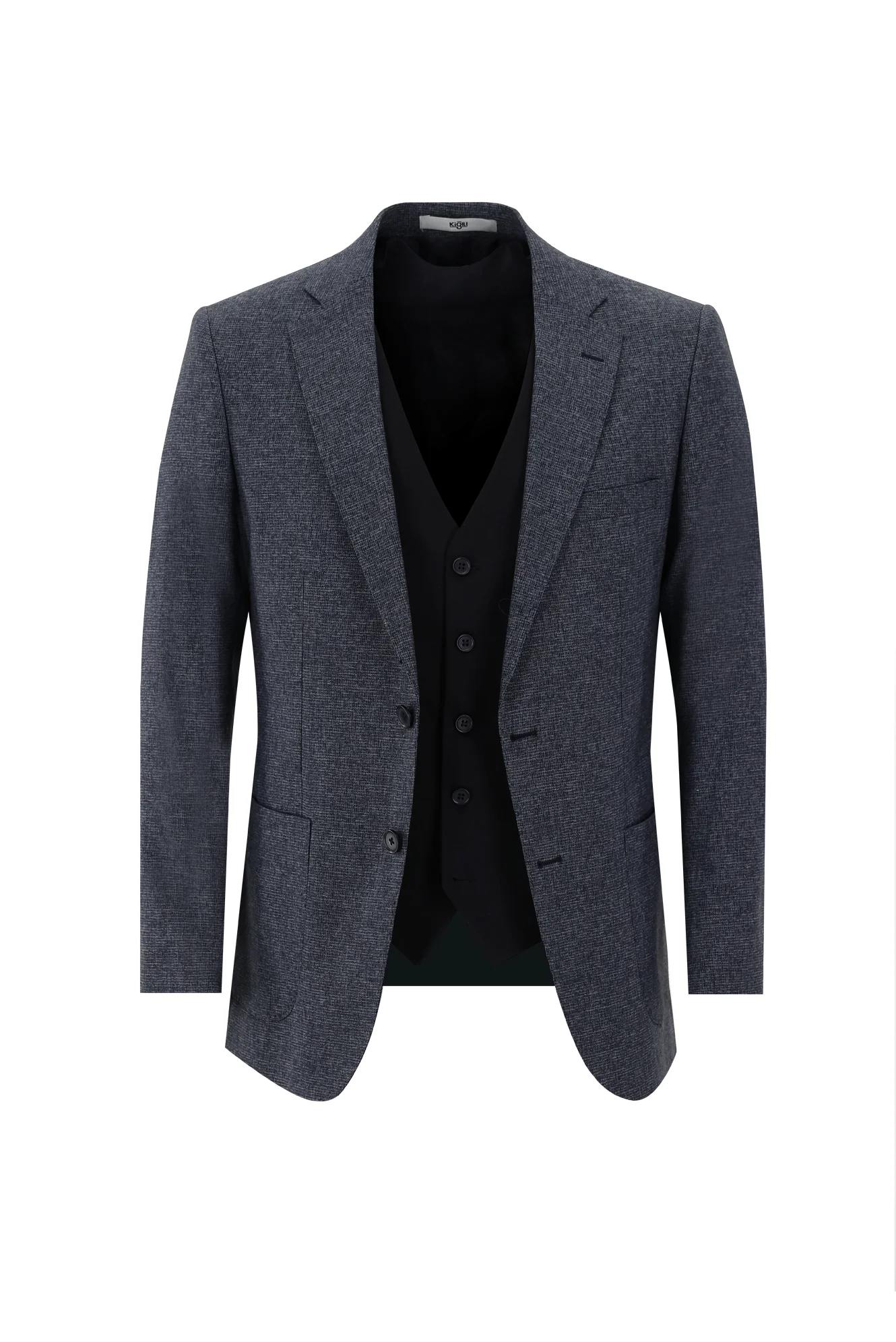 Orta Lacivert 7 Drop Slim Fit Dar Kesim Kombinli Yelekli Takım Elbise - Image 2