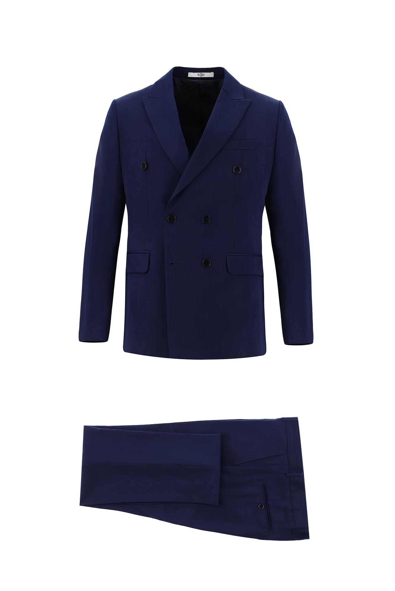 Orta Lacivert 7 Drop Slim Fit Dar Kesim Kruvaze Takım Elbise