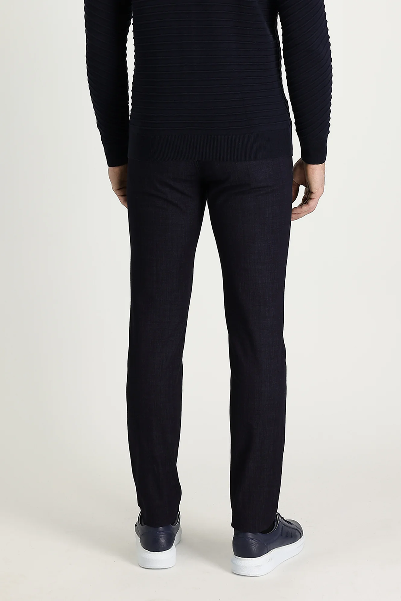 Orta Lacivert Slim Fit Dar Kesim Likralı Denim Look Pantolon - Image 3