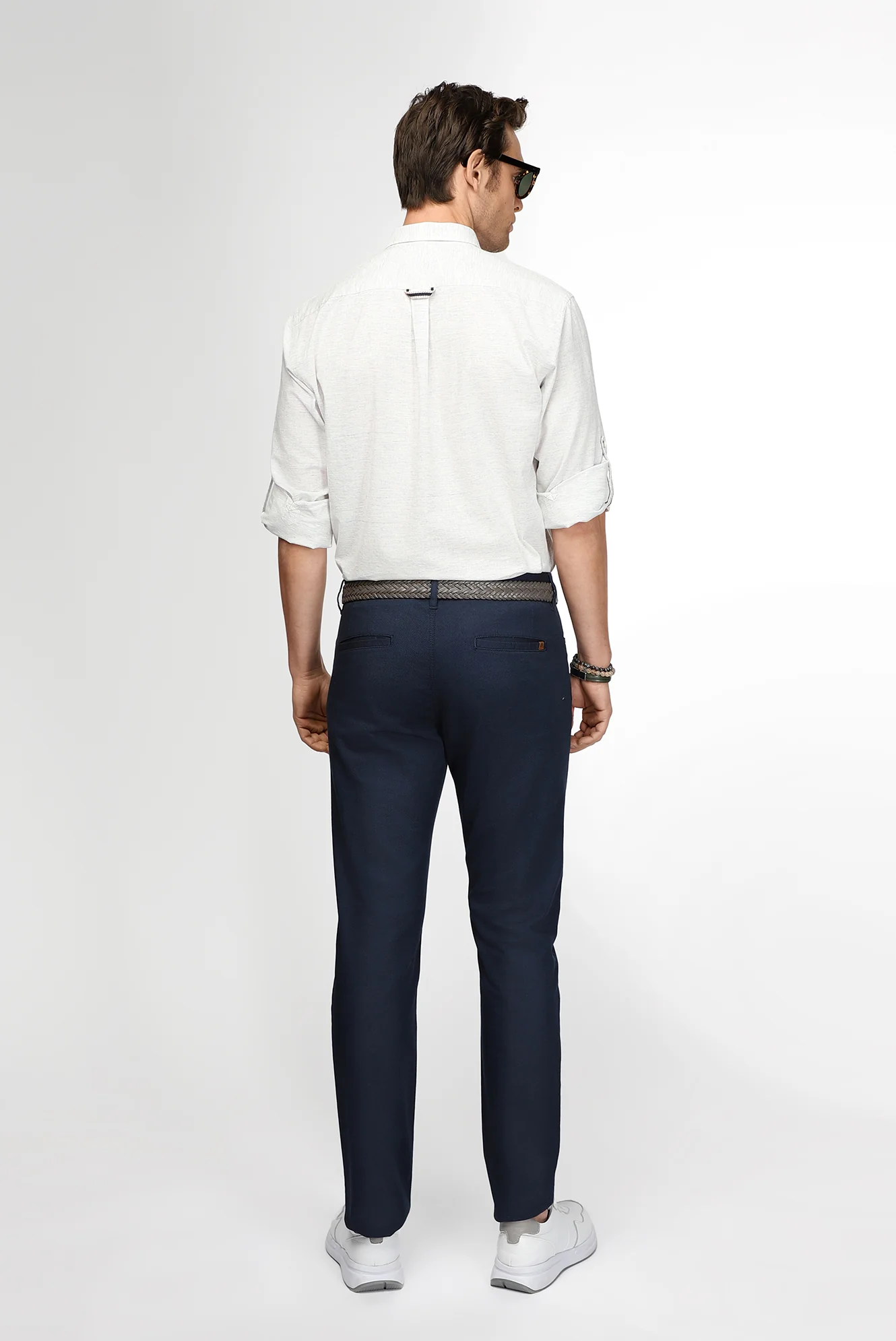 Orta Lacivert Slim Fit Dar Kesim Likralı Desenli Kanvas / Chino Pantolon - Image 3