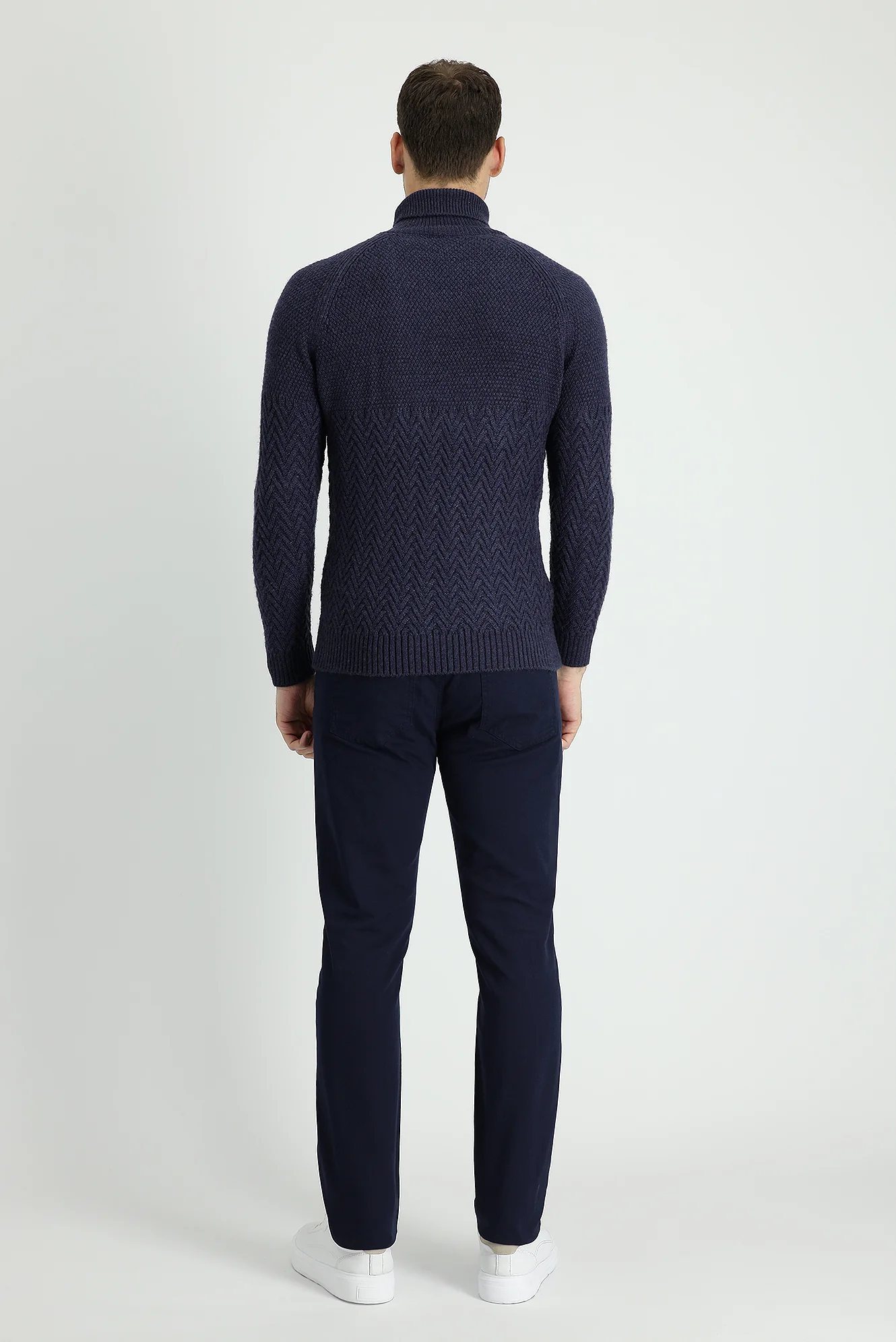 Orta Lacivert Slim Fit Dar Kesim Likralı Kanvas / Chino Pantolon - Image 3