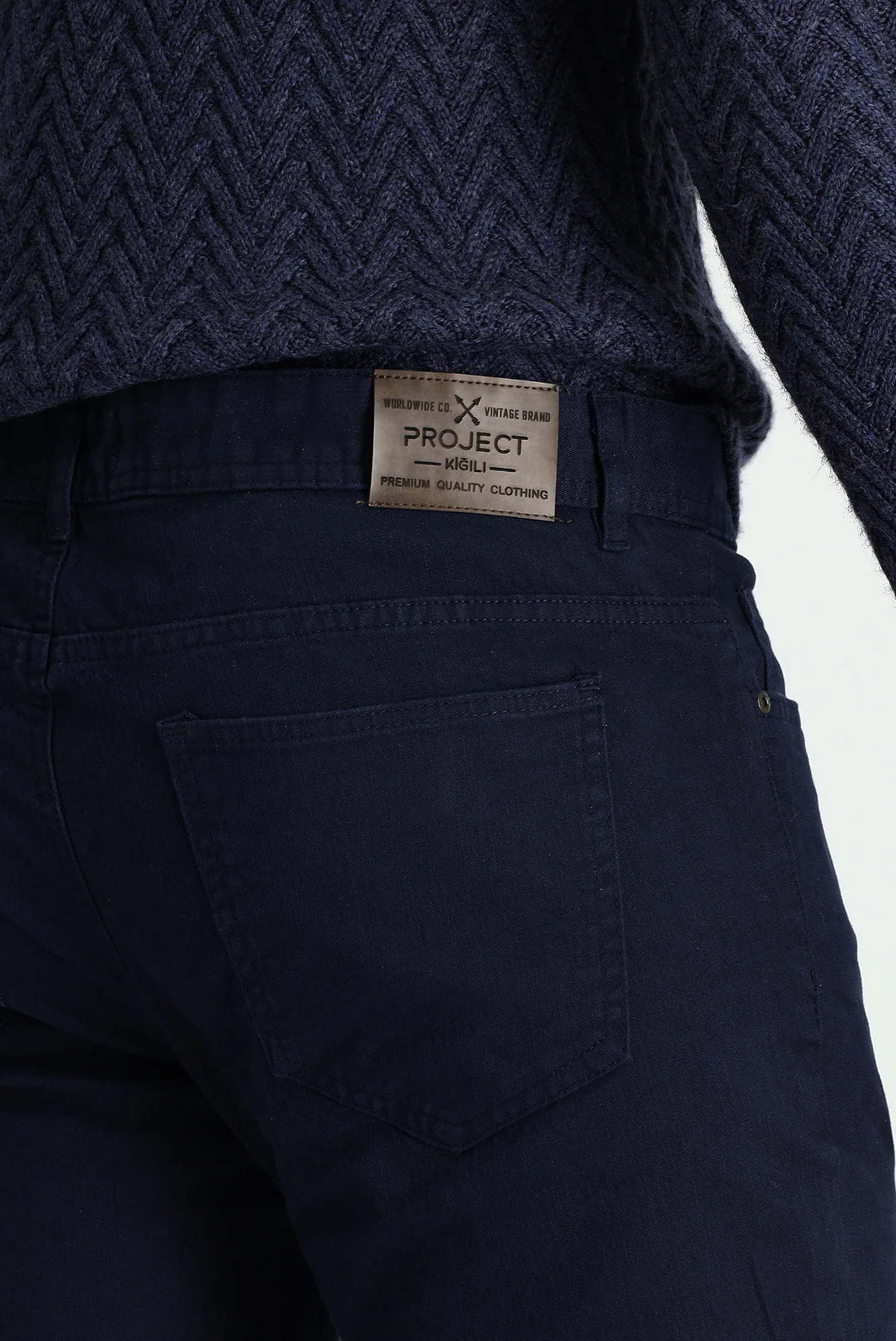 Orta Lacivert Slim Fit Dar Kesim Likralı Kanvas / Chino Pantolon - Image 4