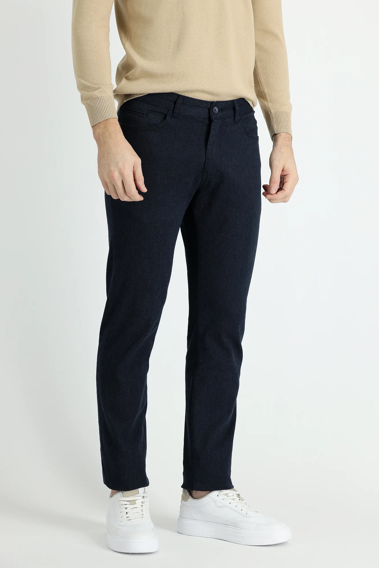 Orta Lacivert Slim Fit Dar Kesim Likralı Kanvas / Chino Pantolon - Image 2