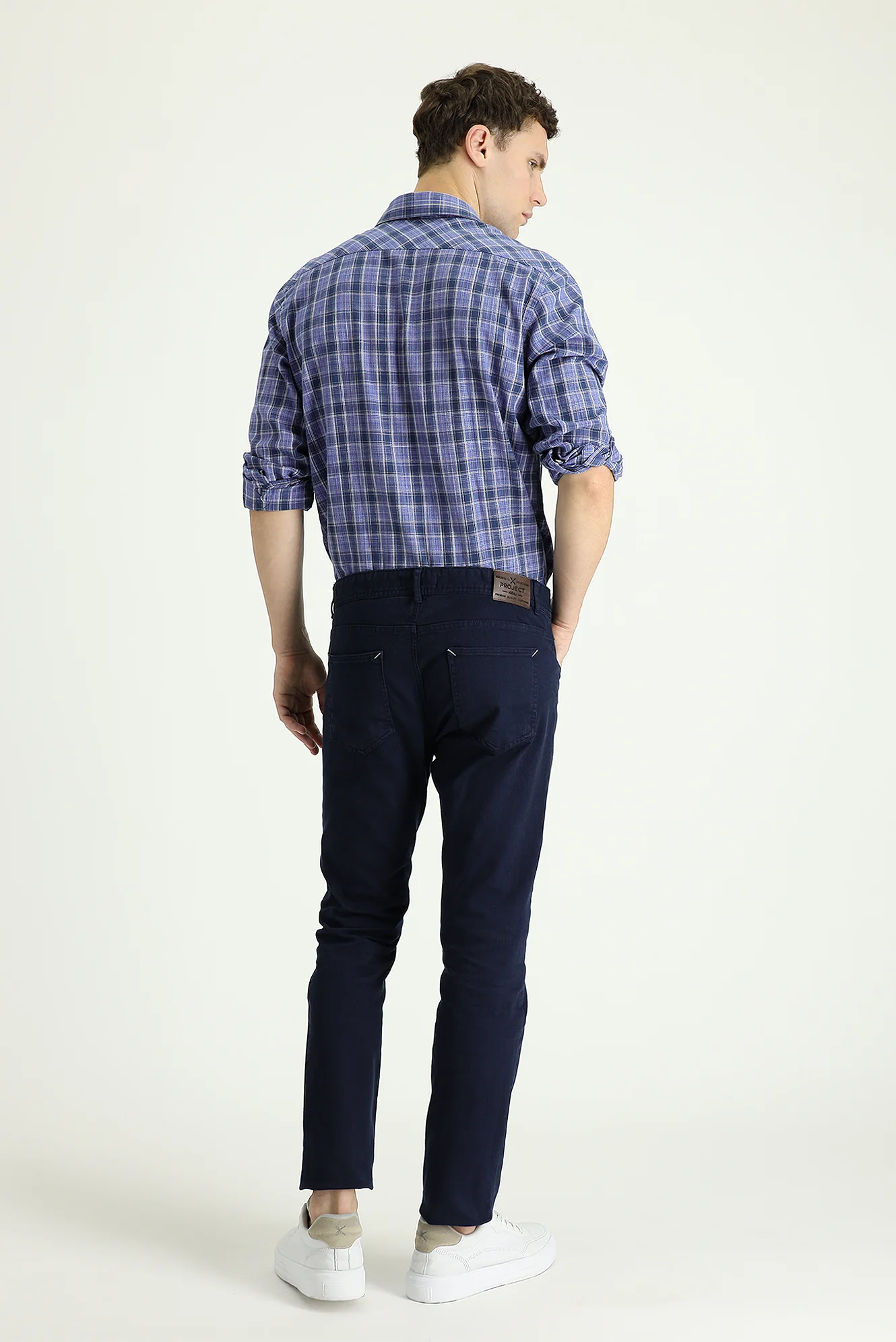 Orta Lacivert Slim Fit Dar Kesim Likralı Kanvas / Chino Pantolon - Image 3