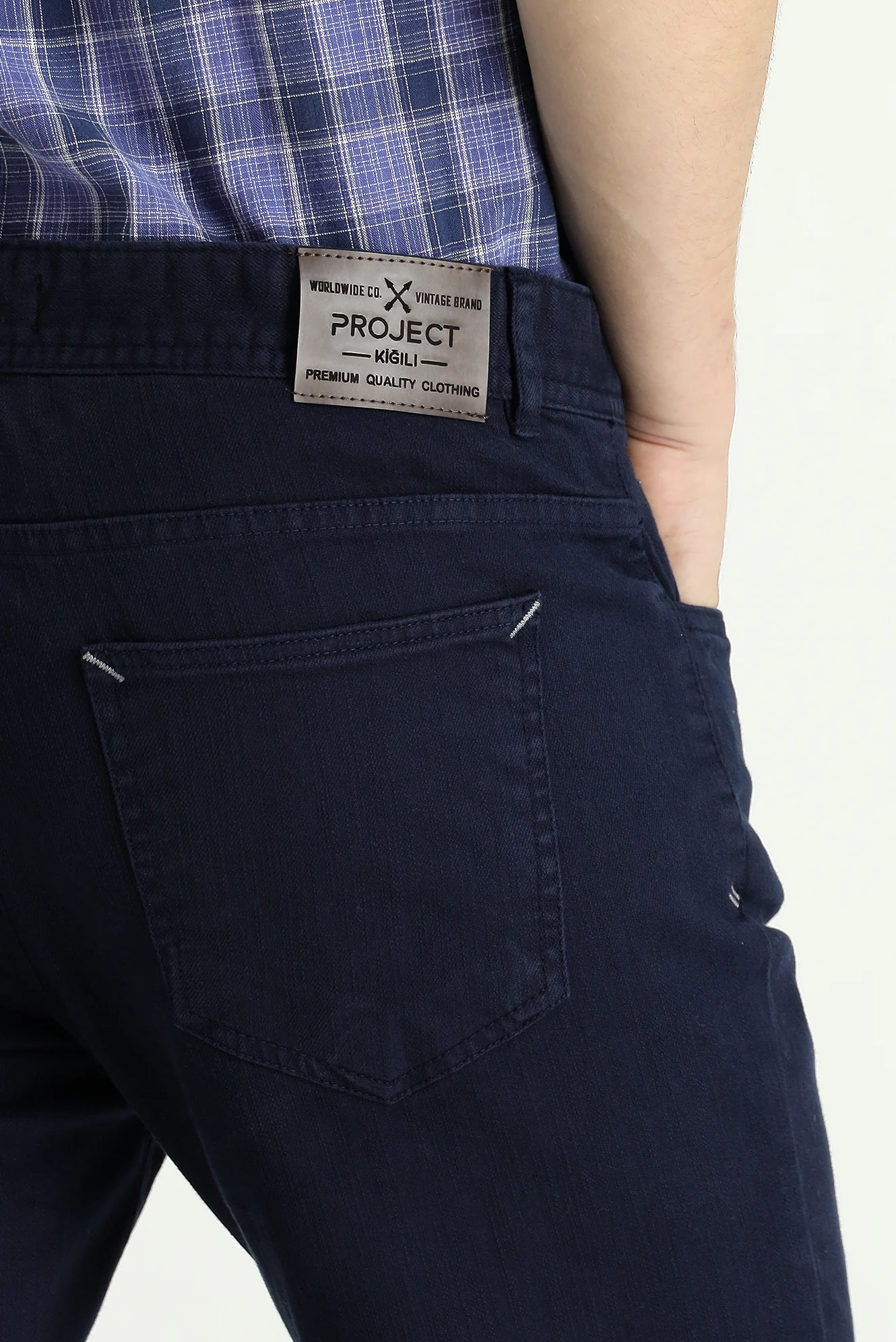 Orta Lacivert Slim Fit Dar Kesim Likralı Kanvas / Chino Pantolon - Image 4