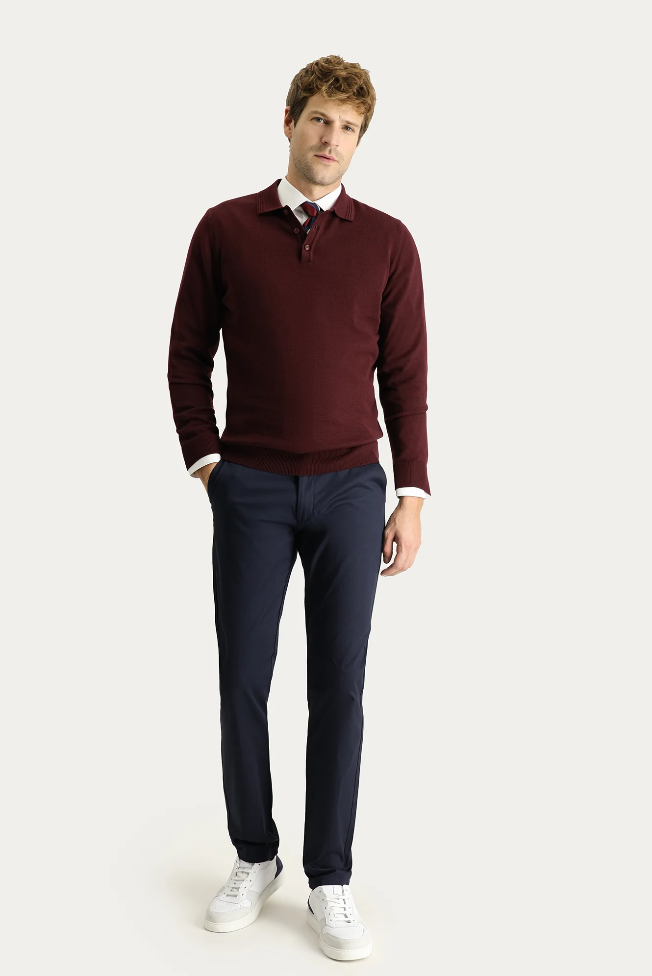 Orta Lacivert Slim Fit Dar Kesim Likralı Kanvas / Chino Pantolon - Image 2