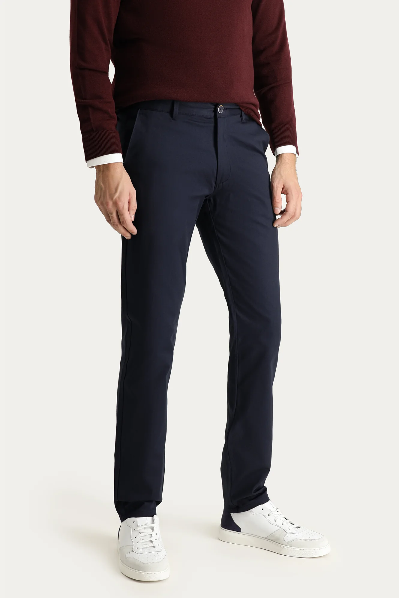 Orta Lacivert Slim Fit Dar Kesim Likralı Kanvas / Chino Pantolon - Image 3